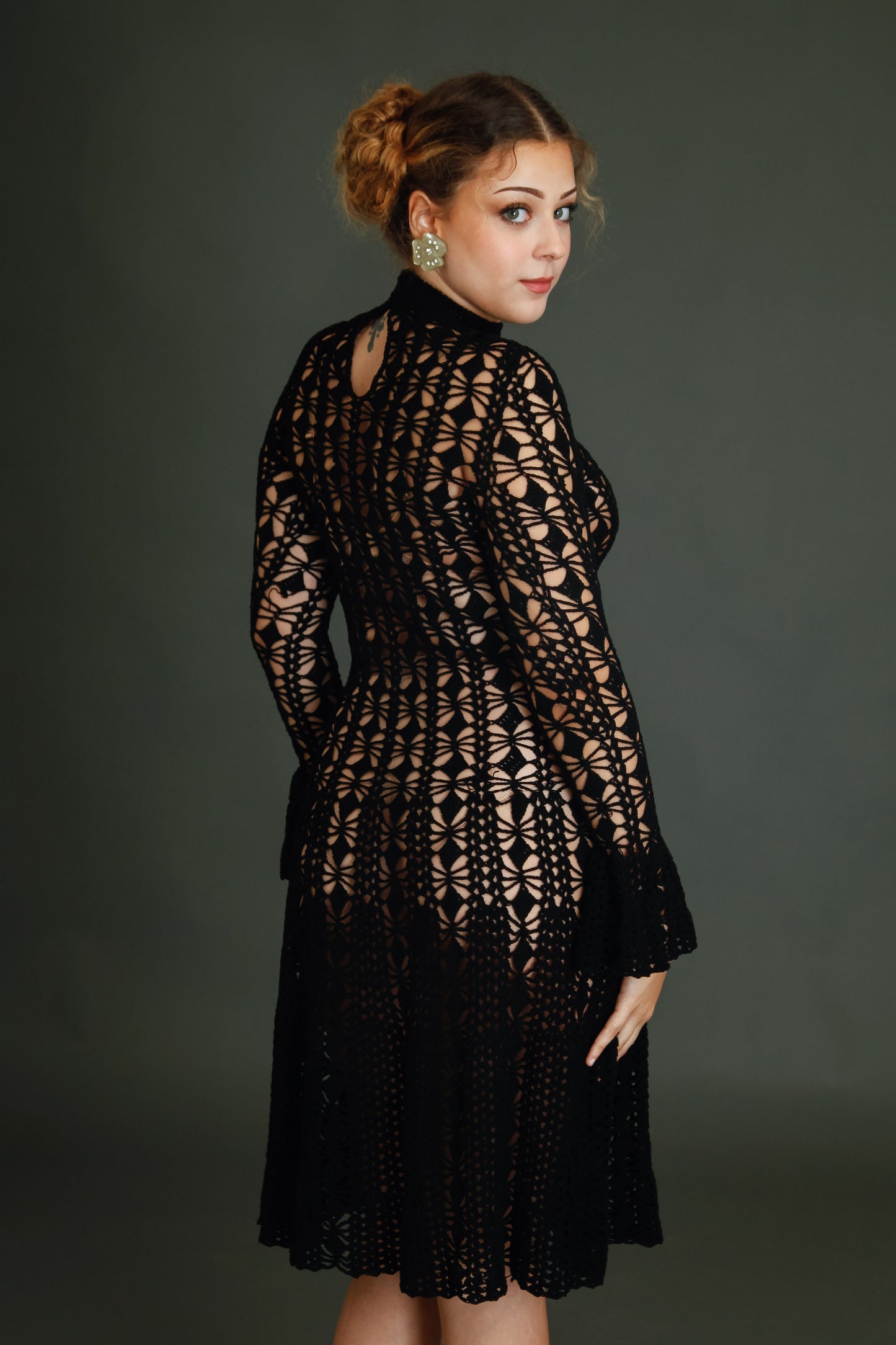1970 Black Crochet Dress