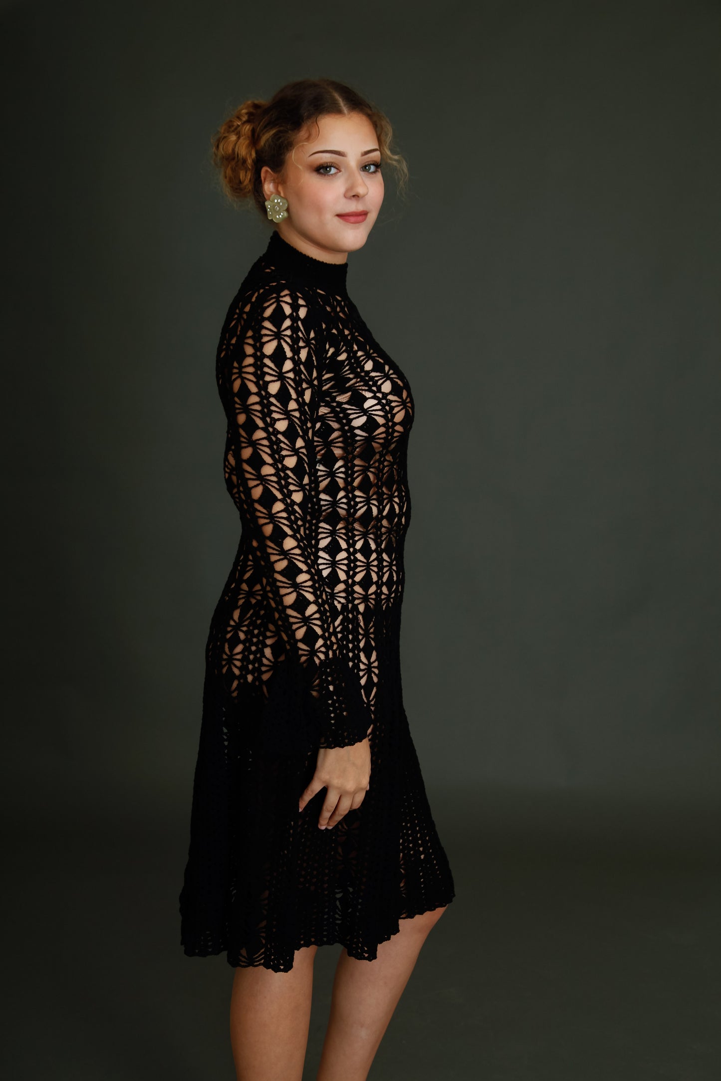 1970 Black Crochet Dress