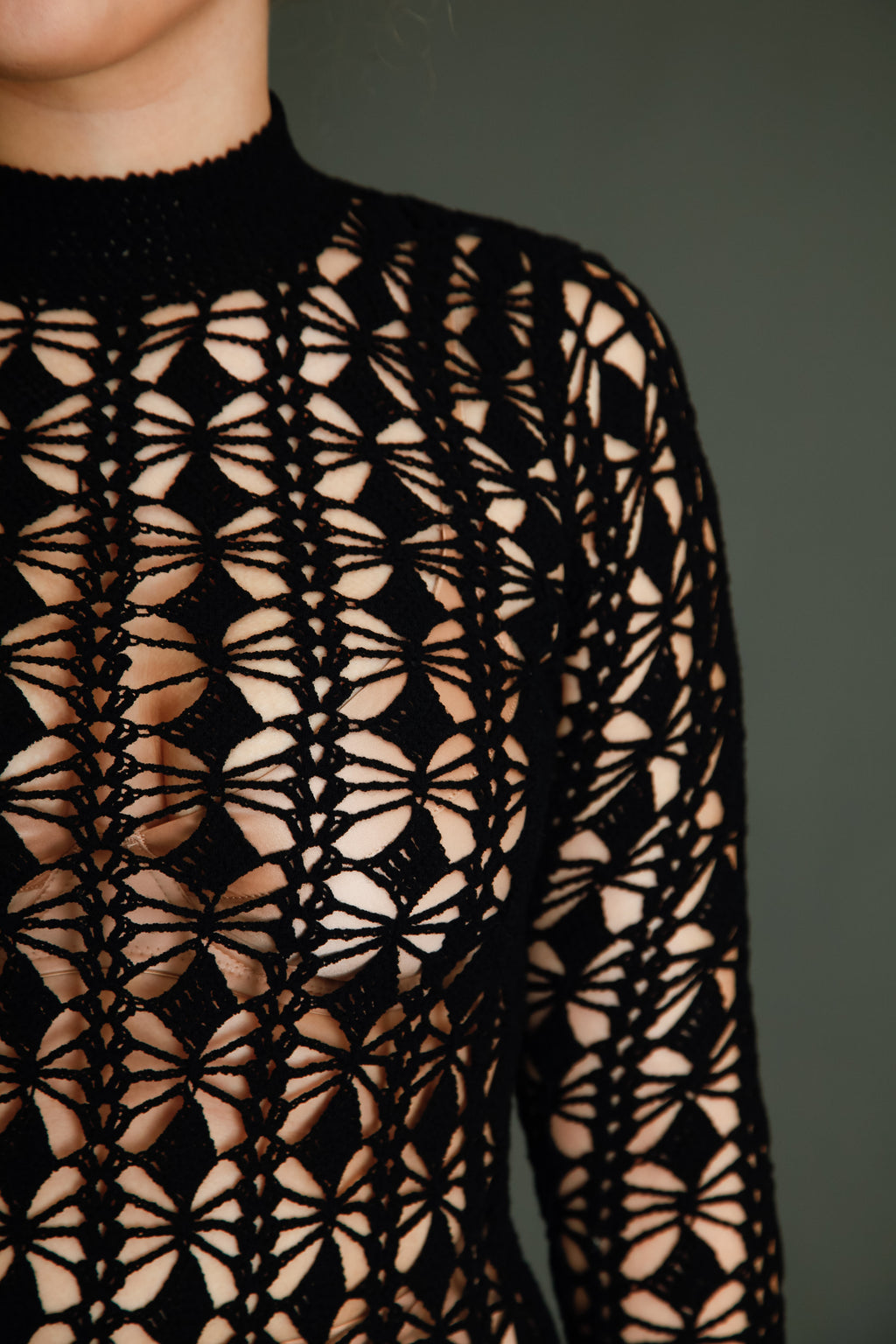 1970 Black Crochet Dress