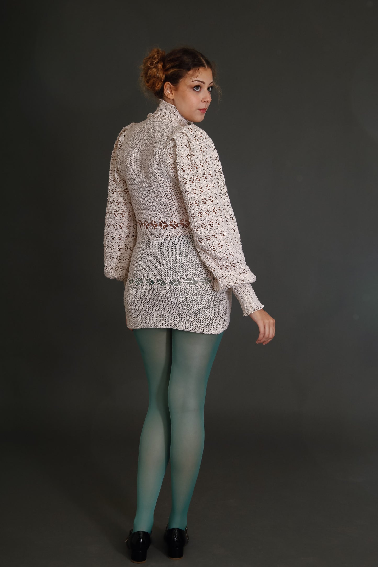 1970 Crochet Victorian Style Blouse or Mini Dress