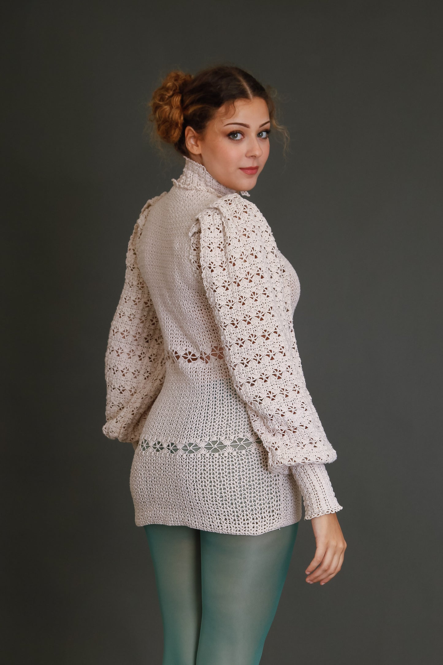 1970 Crochet Victorian Style Blouse or Mini Dress