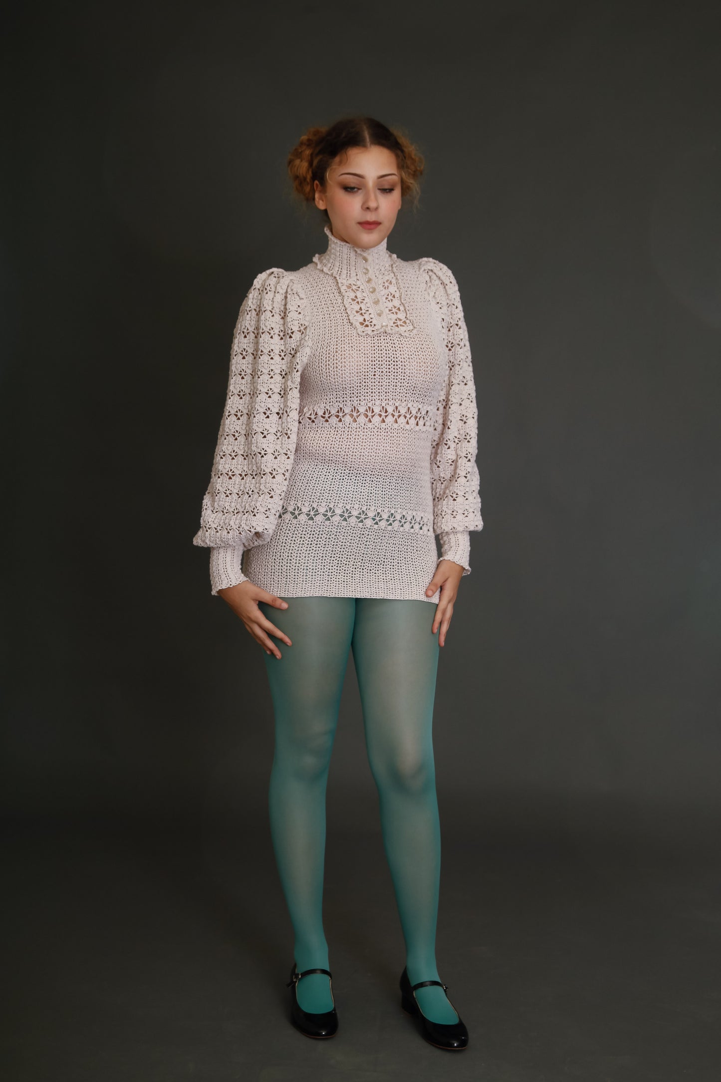 1970 Crochet Victorian Style Blouse or Mini Dress