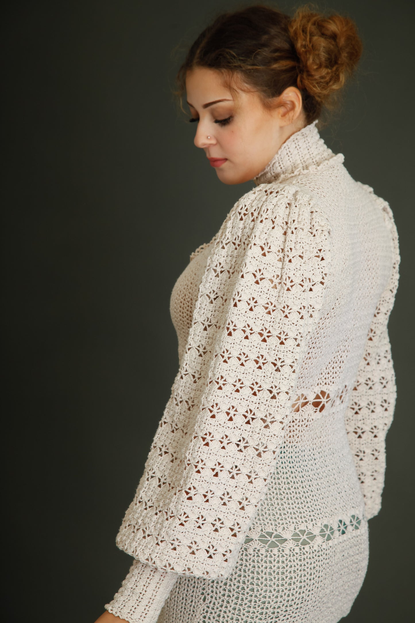 1970 Crochet Victorian Style Blouse or Mini Dress