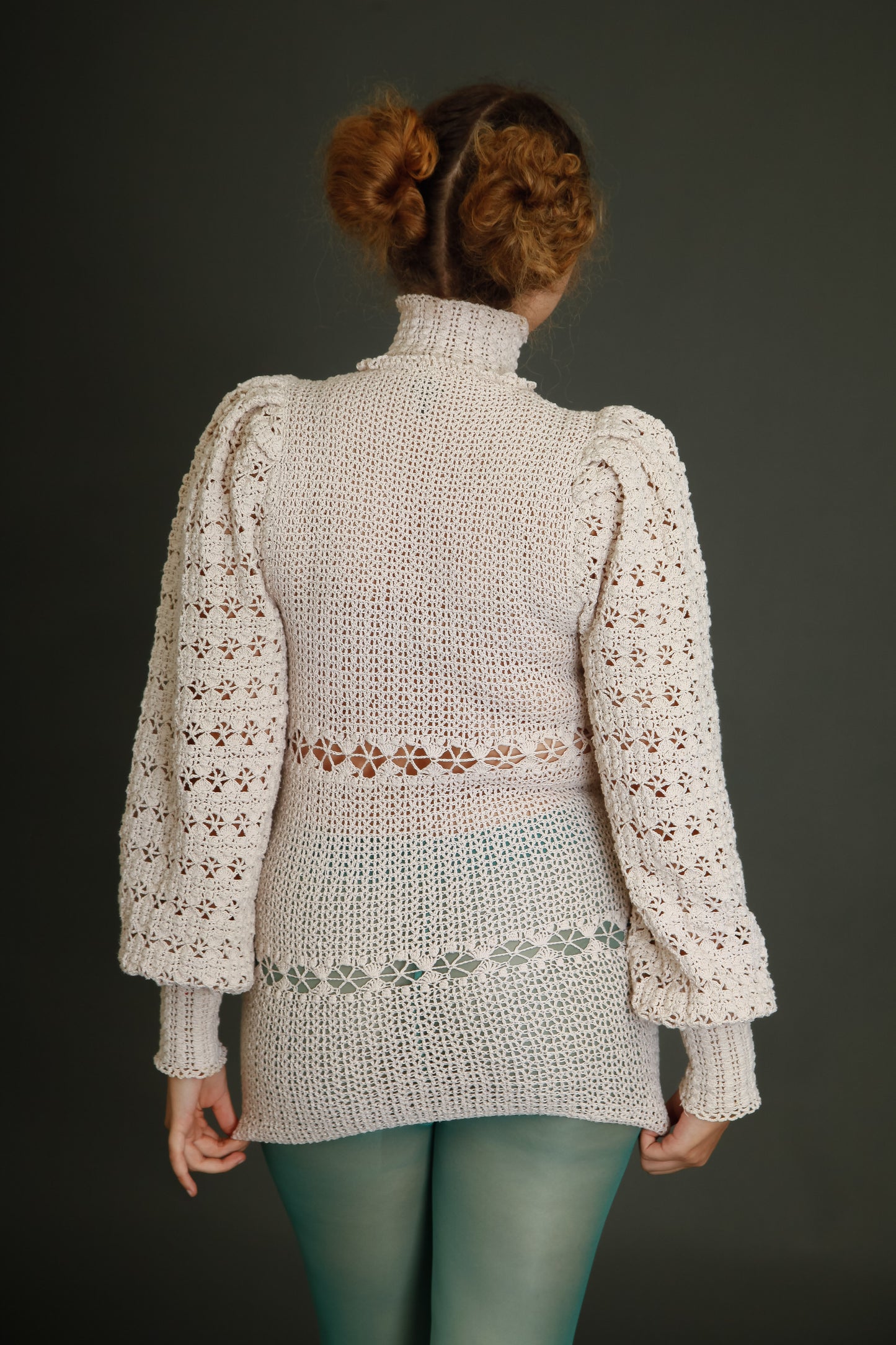 1970 Crochet Victorian Style Blouse or Mini Dress