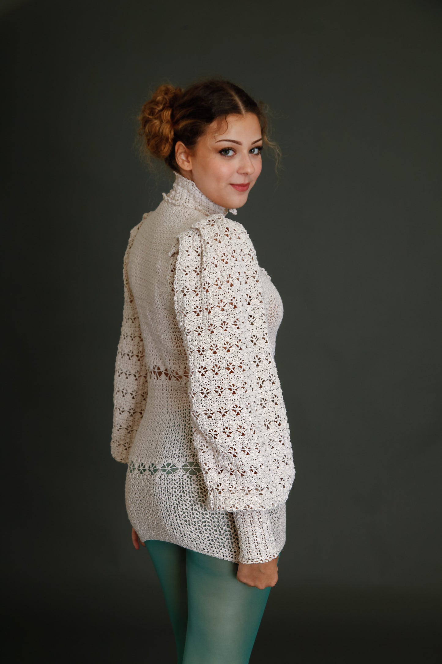 1970 Crochet Victorian Style Blouse or Mini Dress