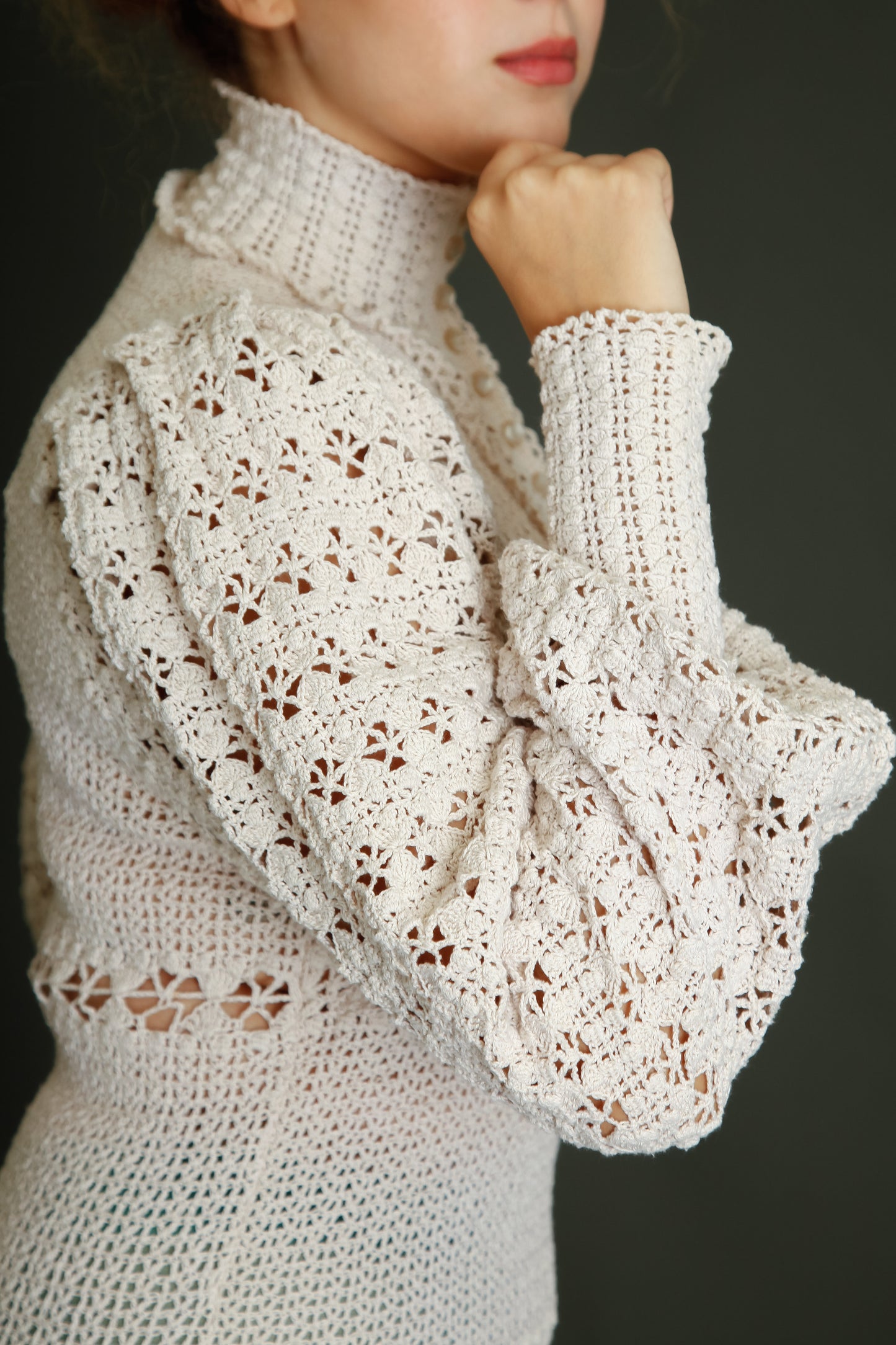 1970 Crochet Victorian Style Blouse or Mini Dress