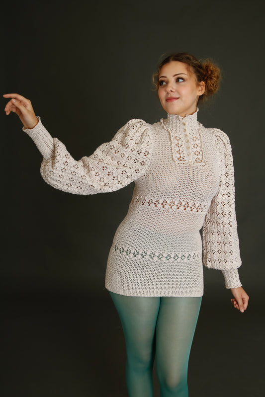 1970 Crochet Victorian Style Blouse or Mini Dress
