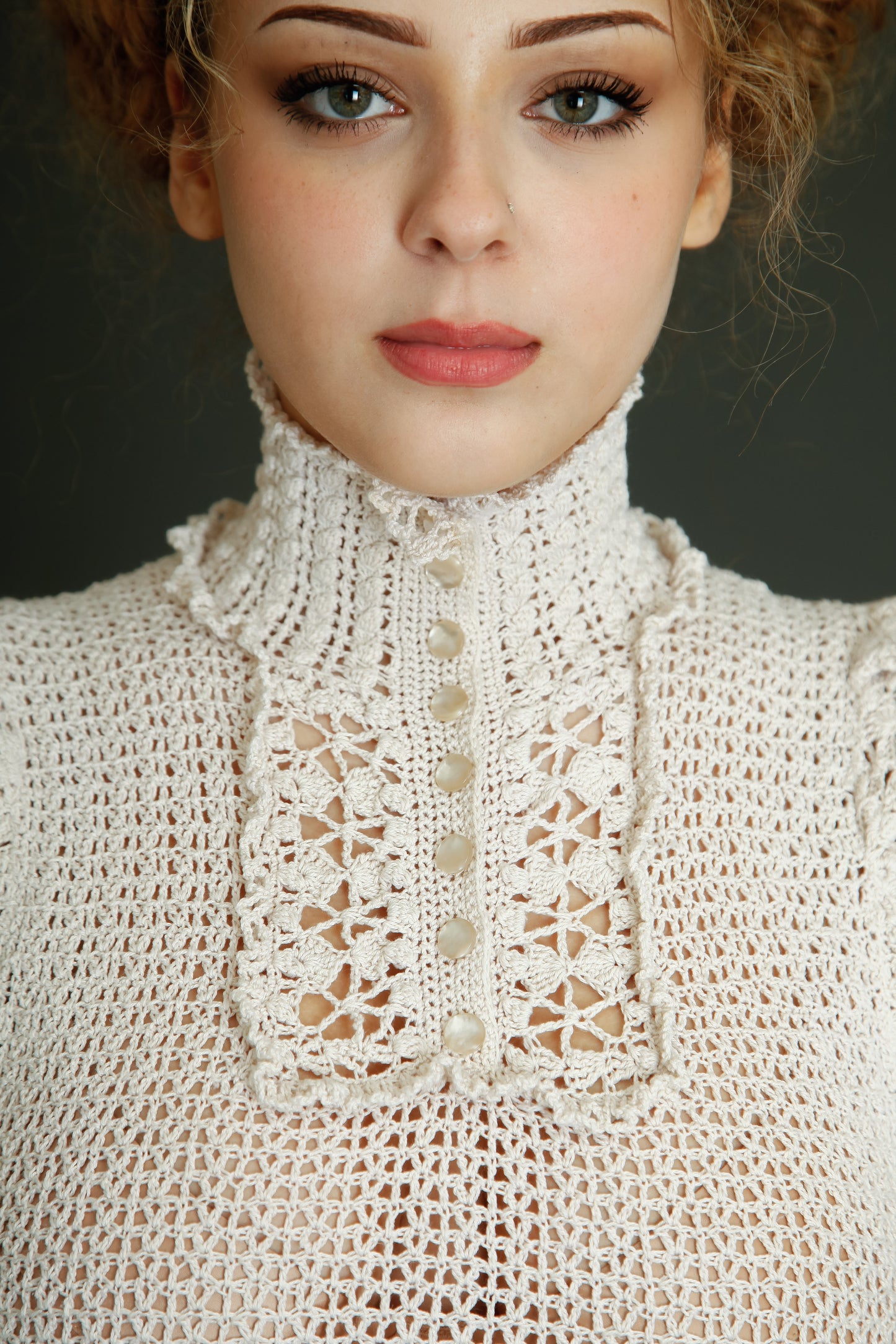 1970 Crochet Victorian Style Blouse or Mini Dress