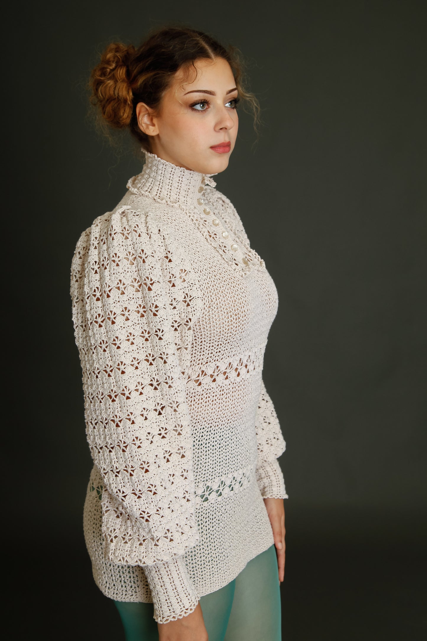 1970 Crochet Victorian Style Blouse or Mini Dress