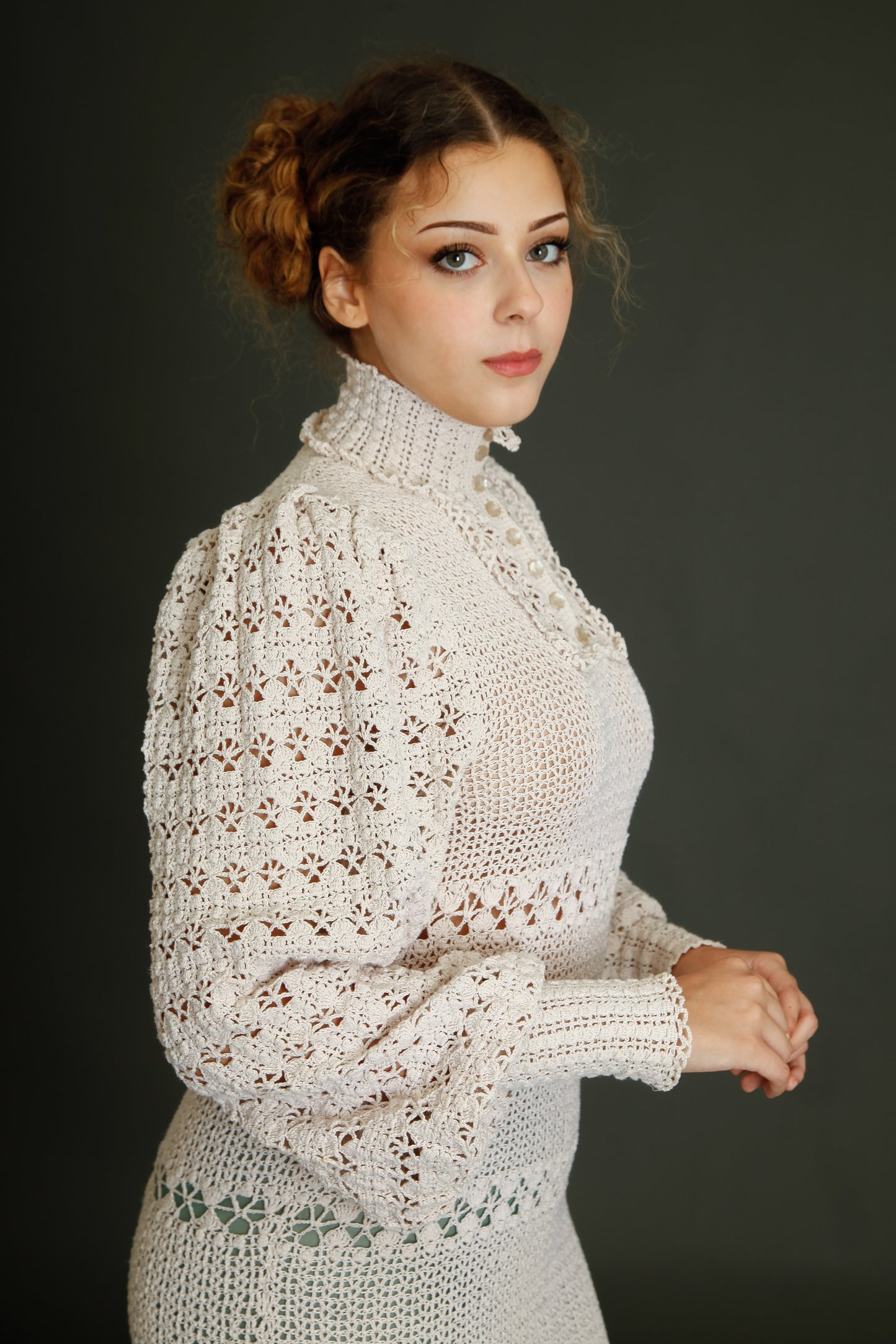 1970 Crochet Victorian Style Blouse or Mini Dress