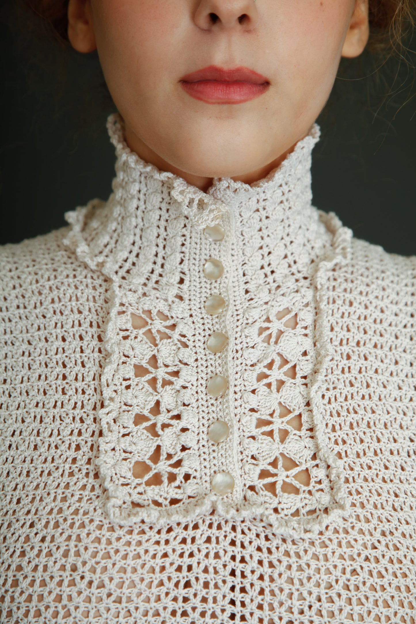 1970 Crochet Victorian Style Blouse or Mini Dress