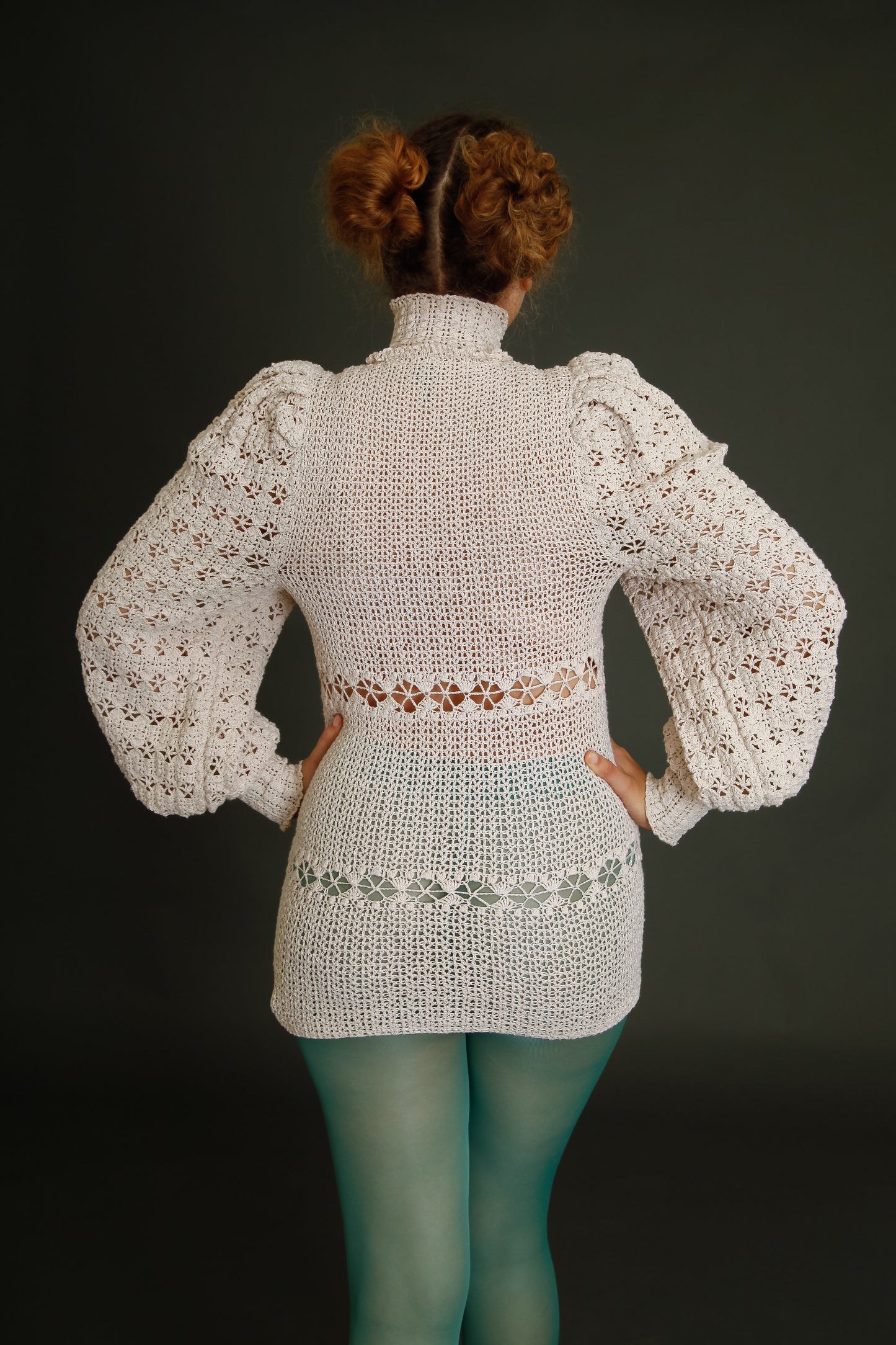 1970 Crochet Victorian Style Blouse or Mini Dress