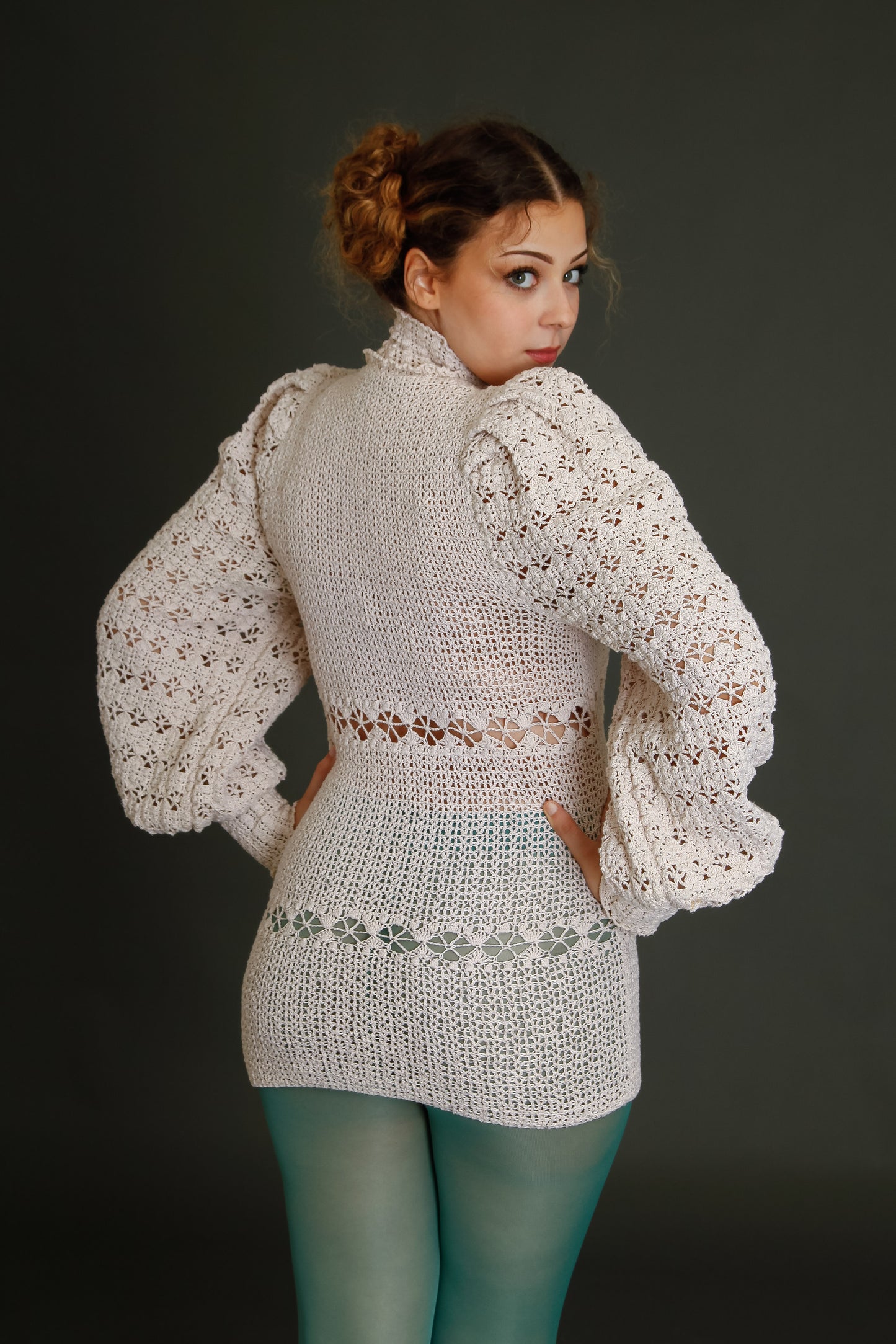 1970 Crochet Victorian Style Blouse or Mini Dress