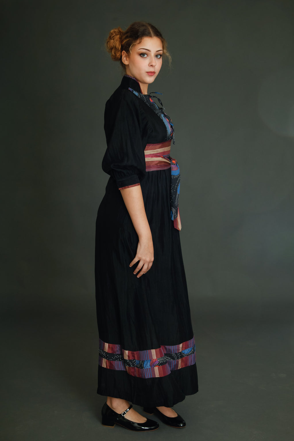 1970 Black Boho Dress with Details