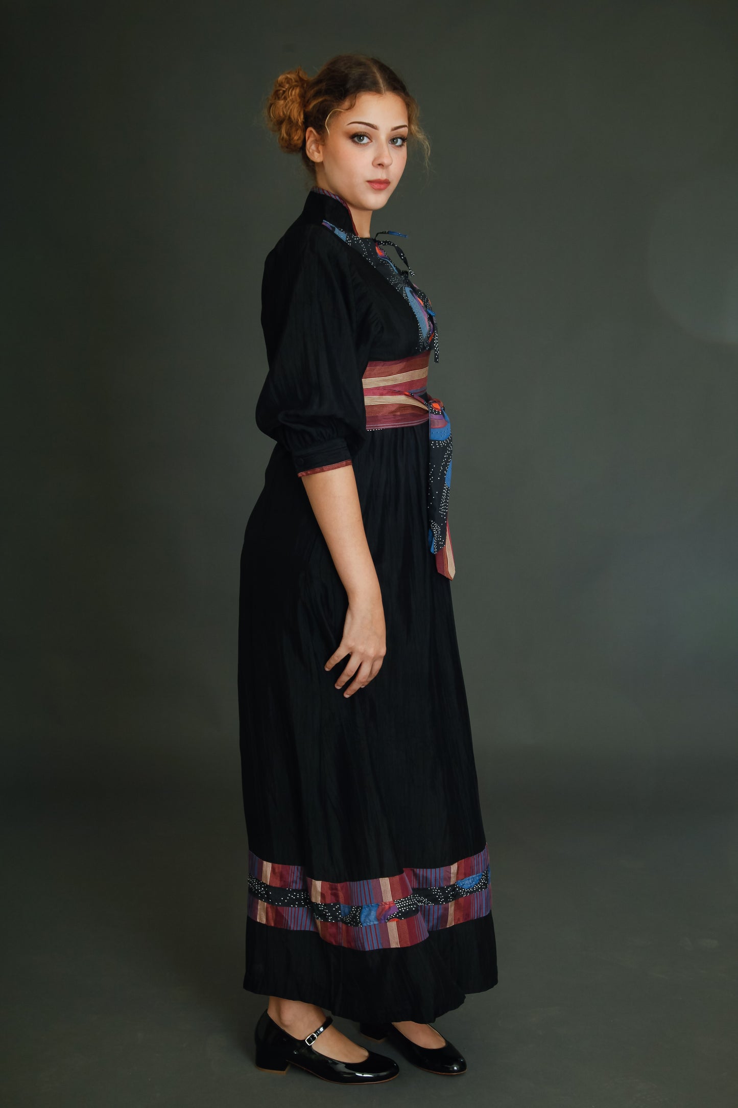 1970 Black Boho Dress with Details