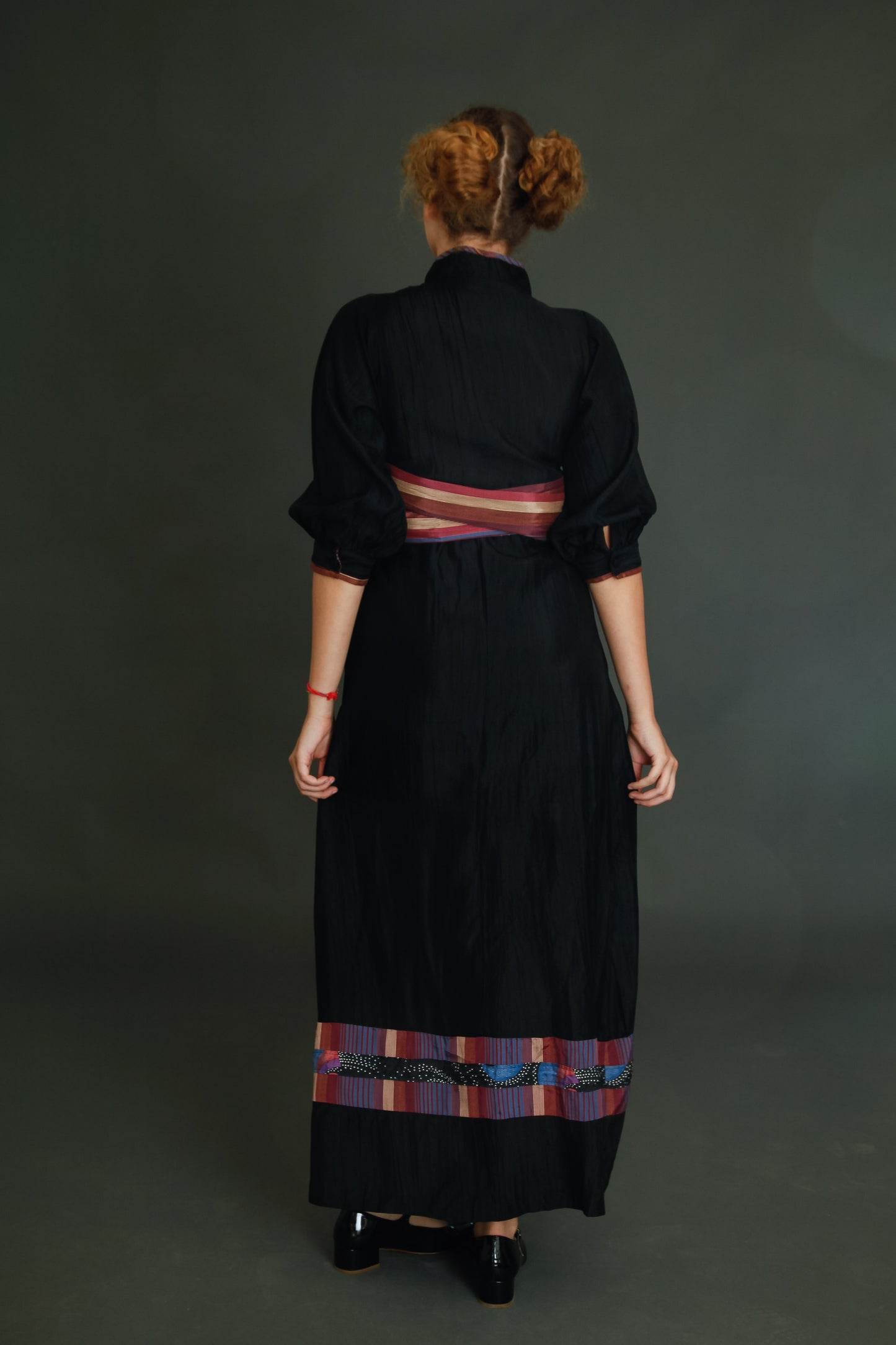 1970 Black Boho Dress with Details