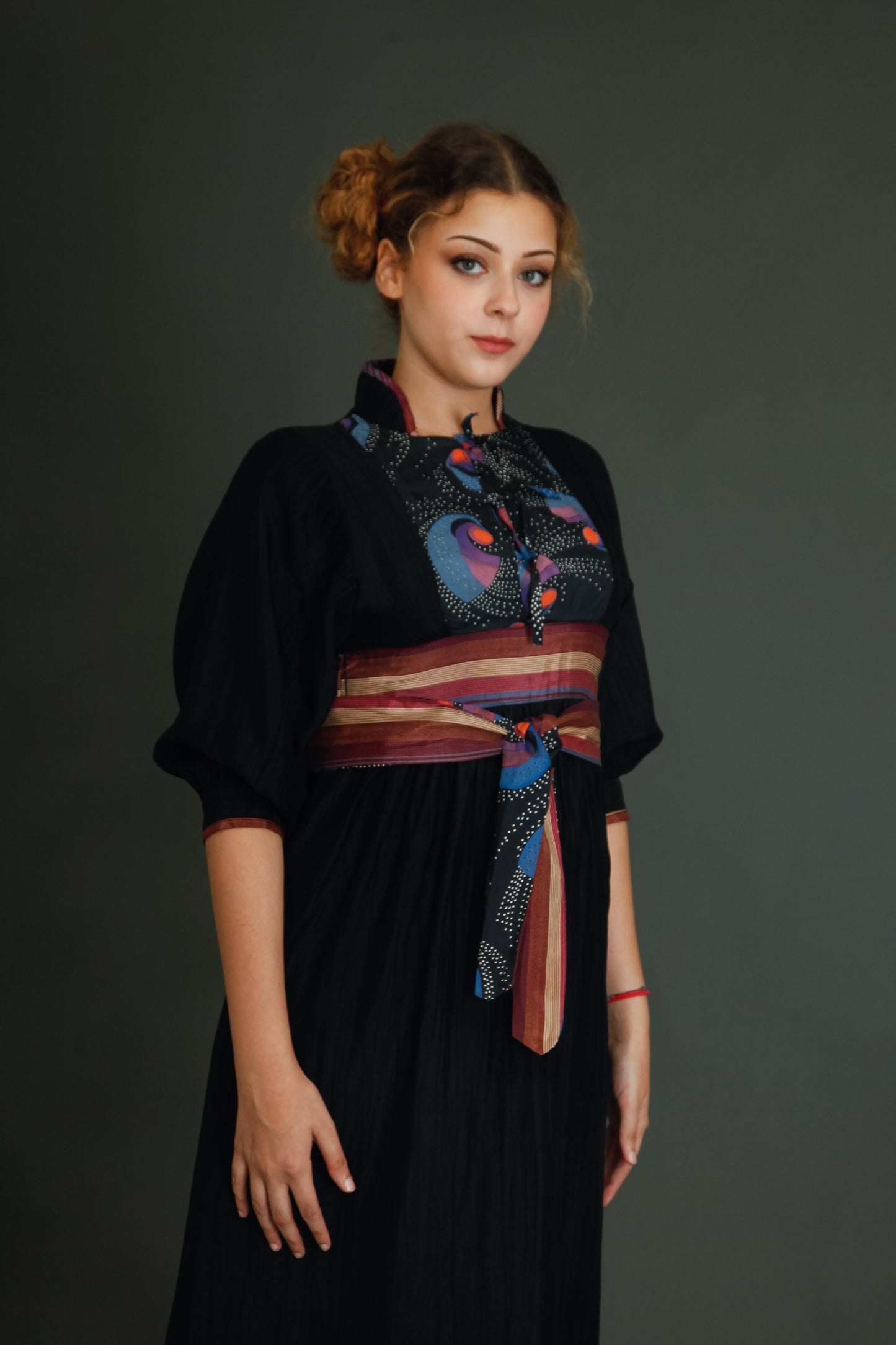 1970 Black Boho Dress with Details