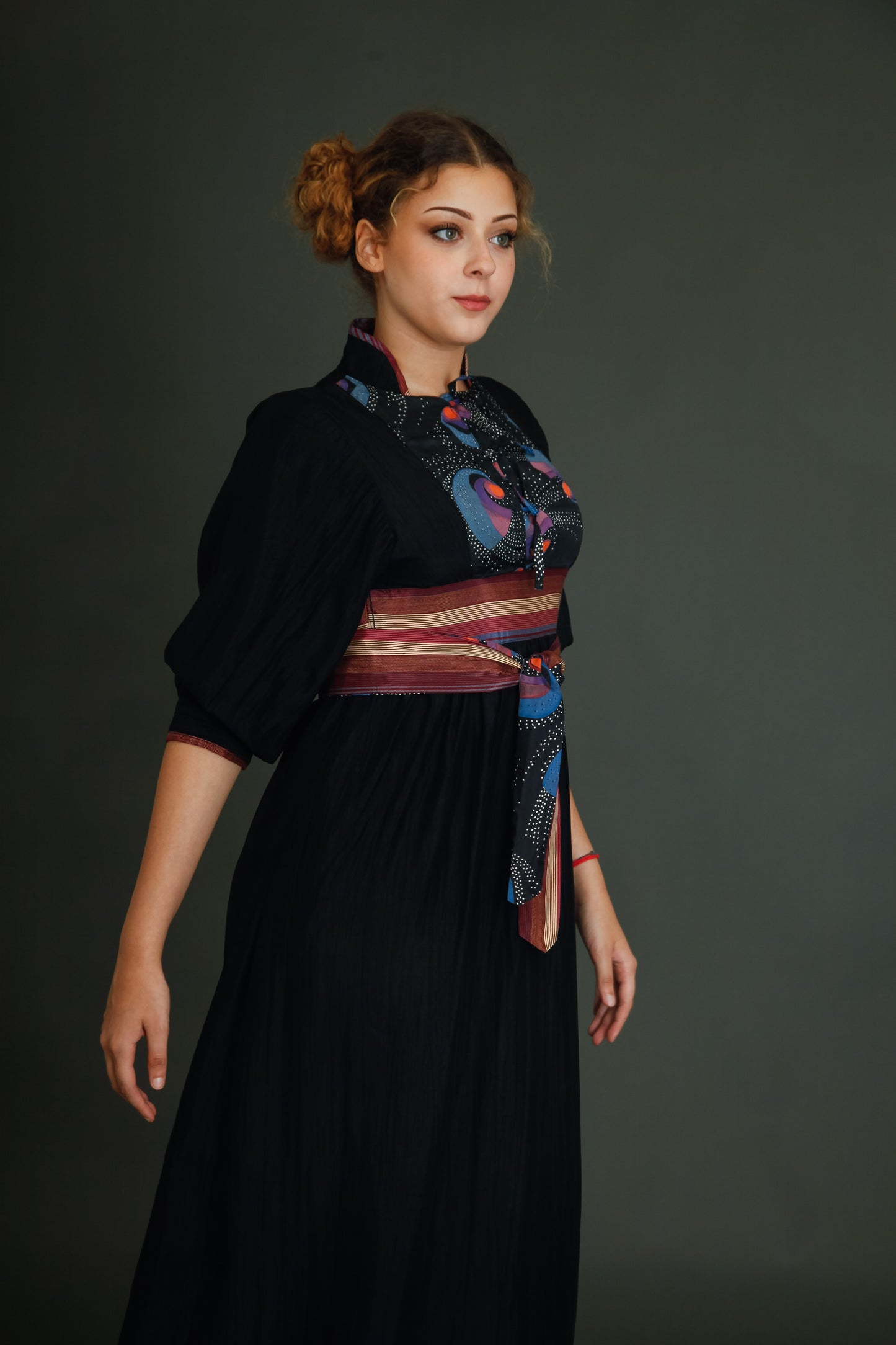 1970 Black Boho Dress with Details