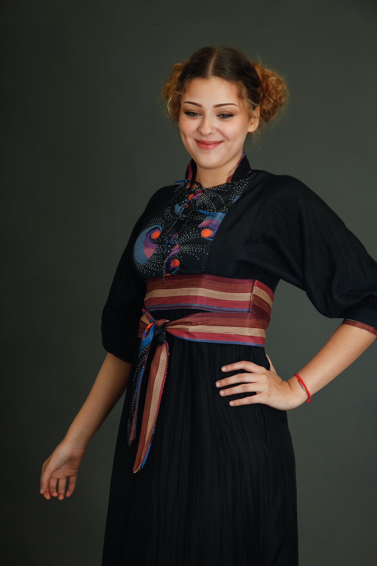 1970 Black Boho Dress with Details