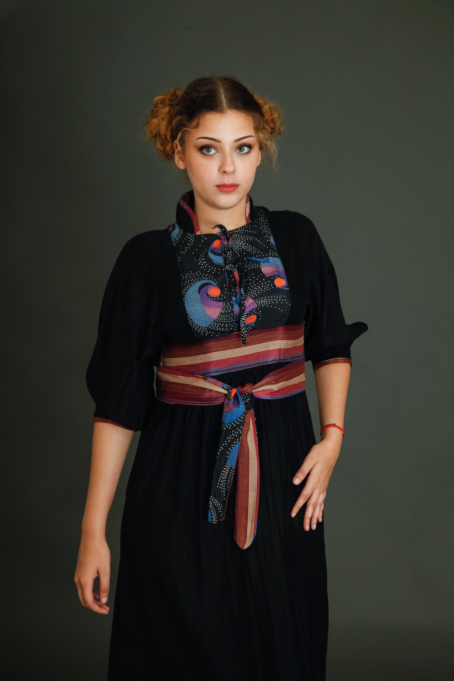 1970 Black Boho Dress with Details