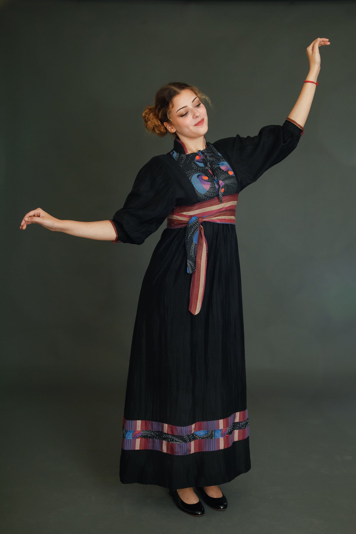 1970 Black Boho Dress with Details