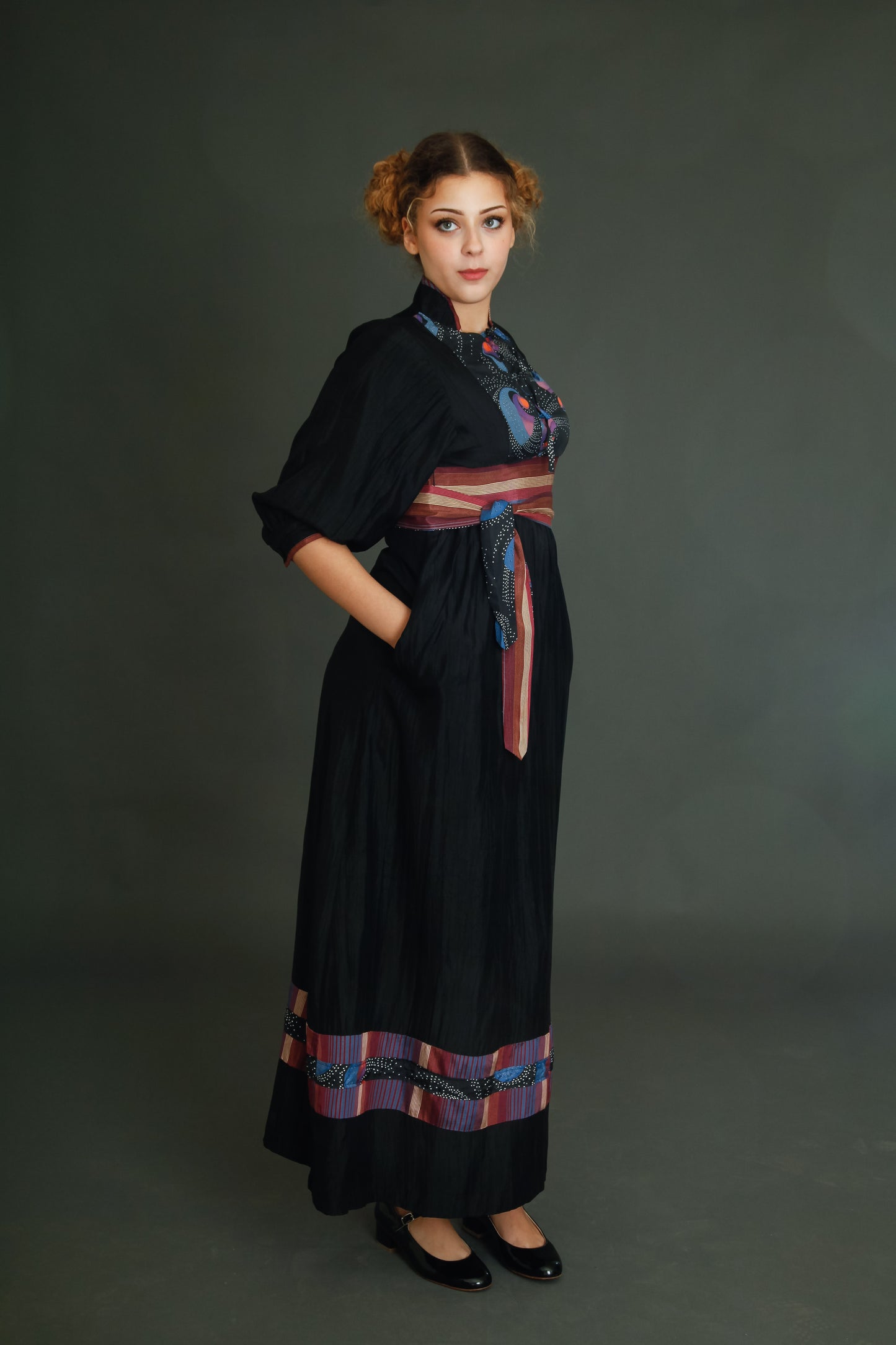 1970 Black Boho Dress with Details