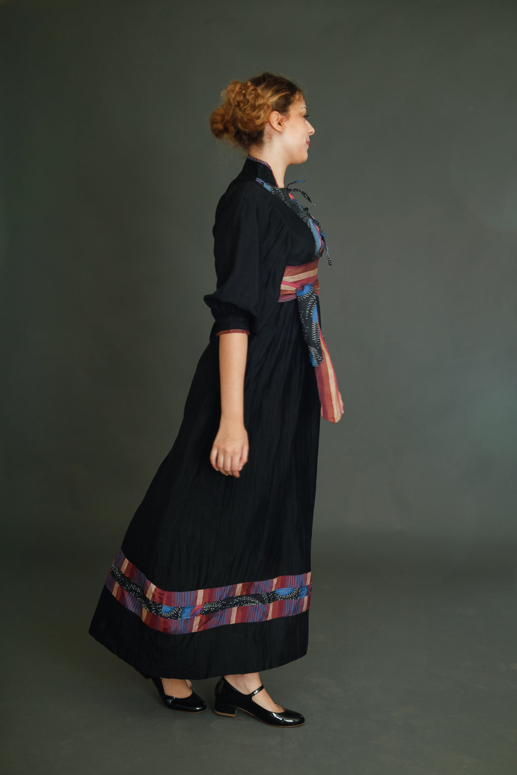 1970 Black Boho Dress with Details