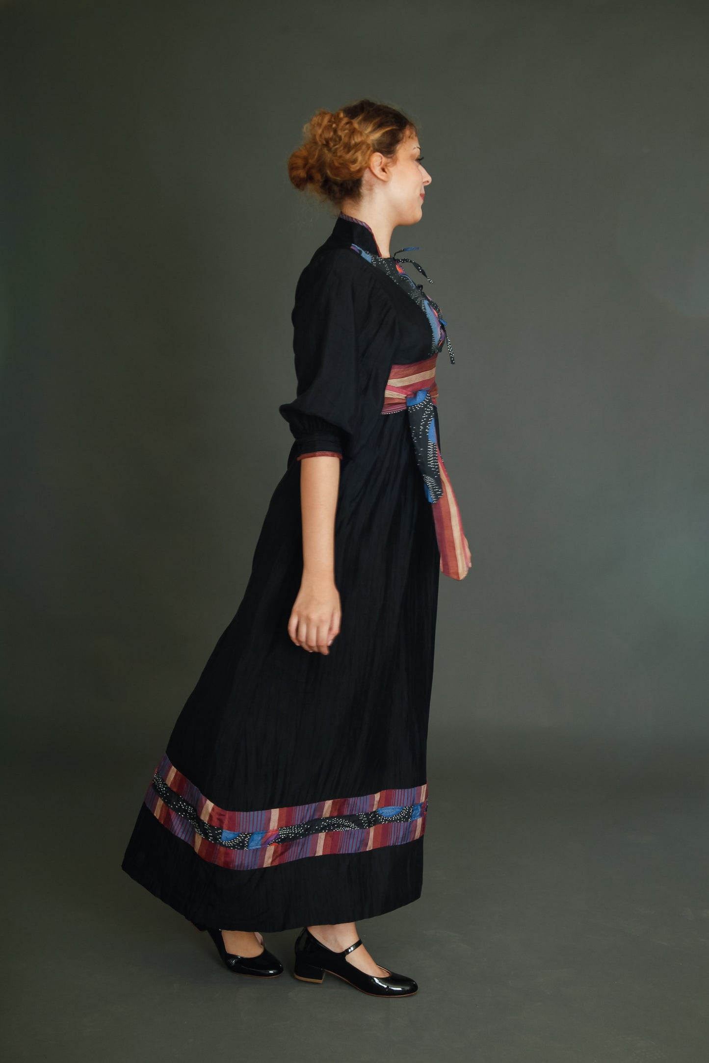 1970 Black Boho Dress with Details