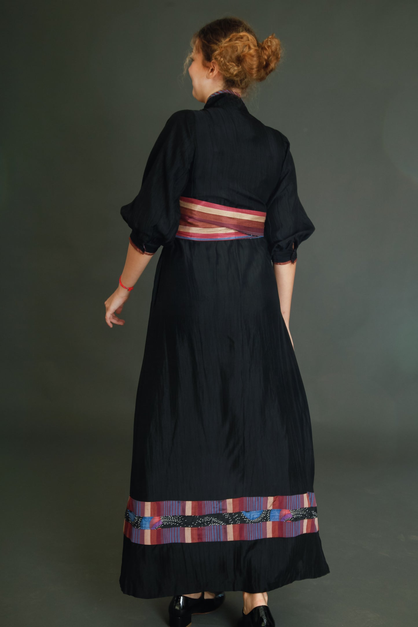 1970 Black Boho Dress with Details