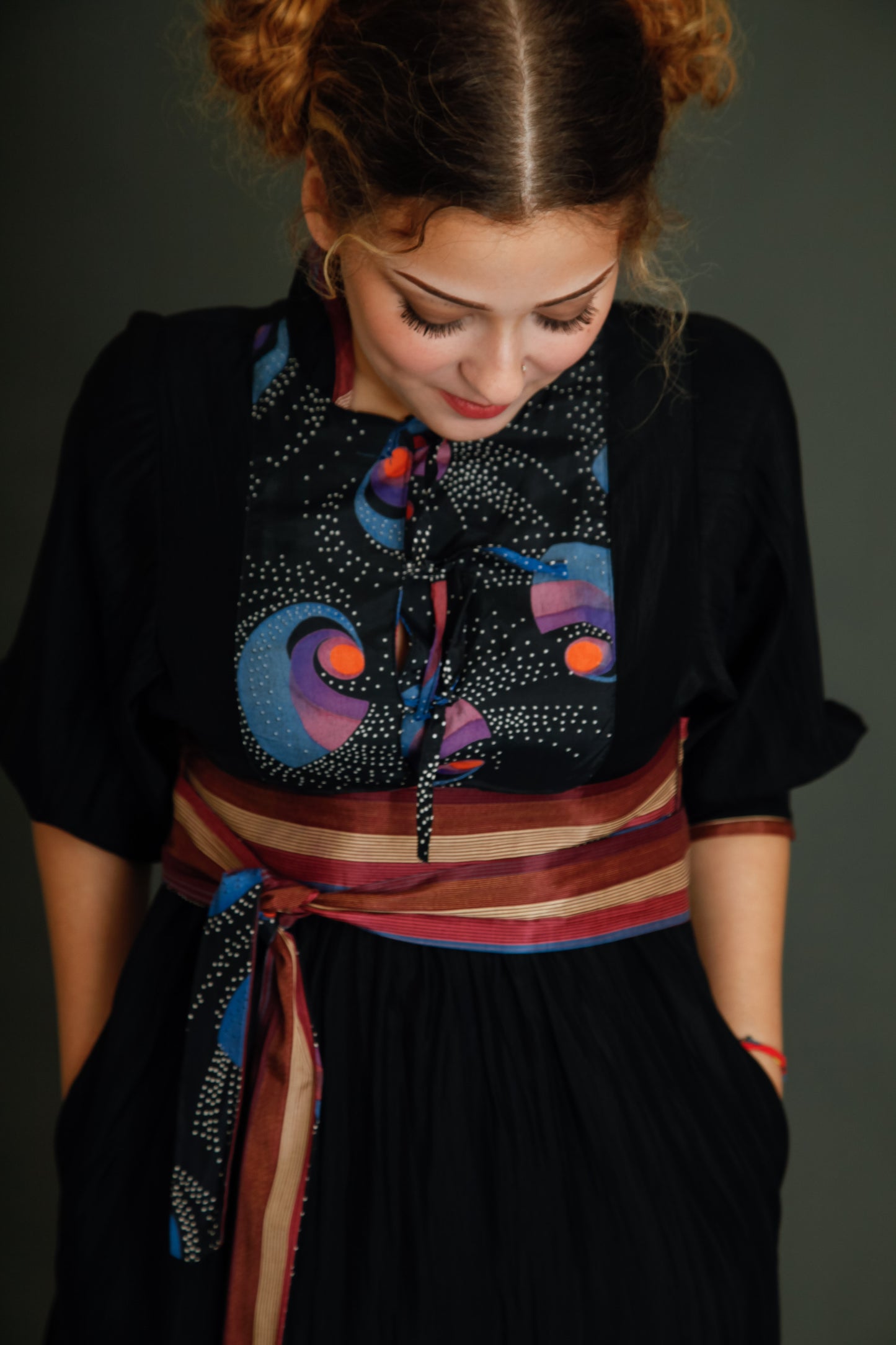 1970 Black Boho Dress with Details
