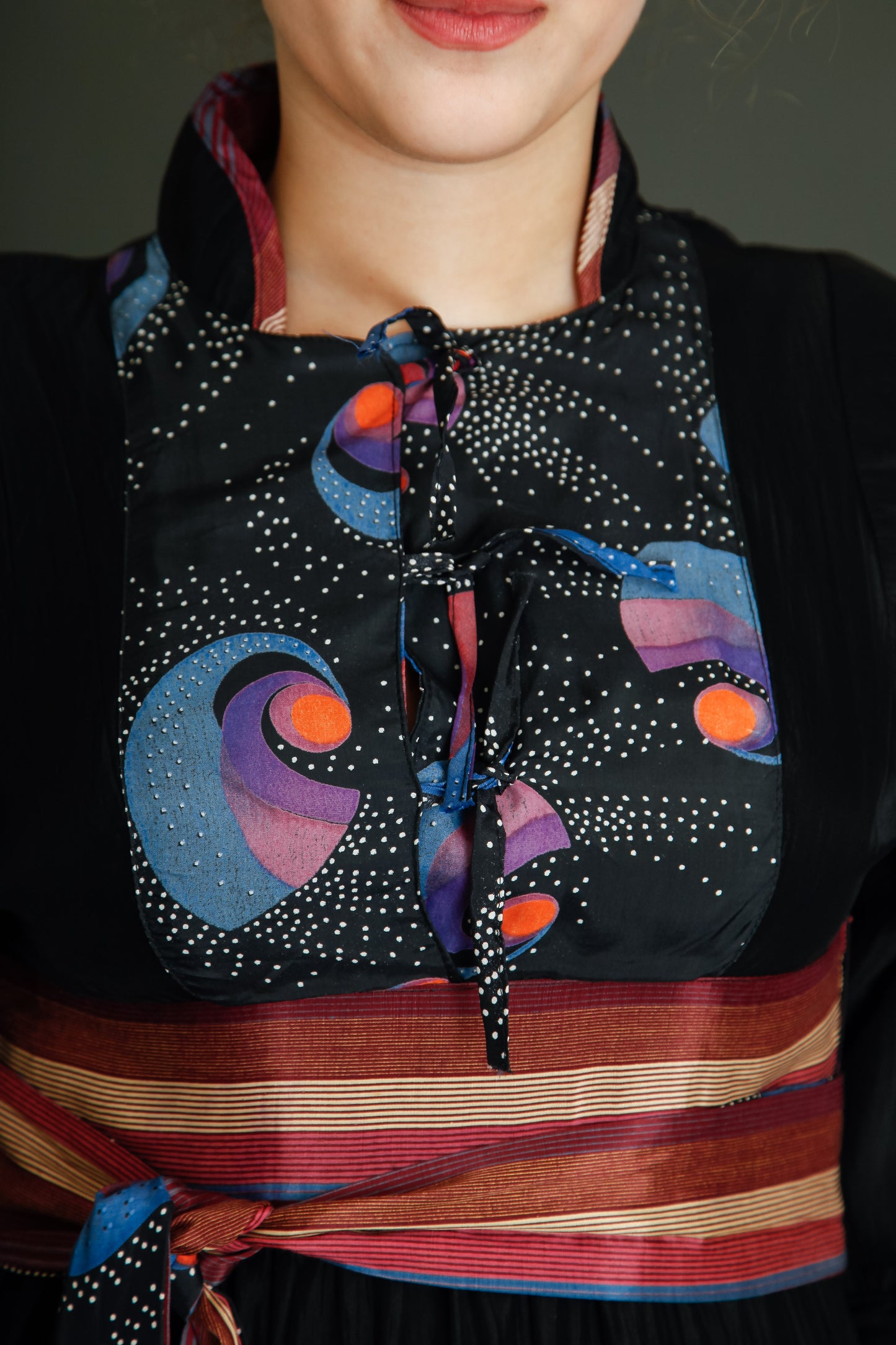 1970 Black Boho Dress with Details