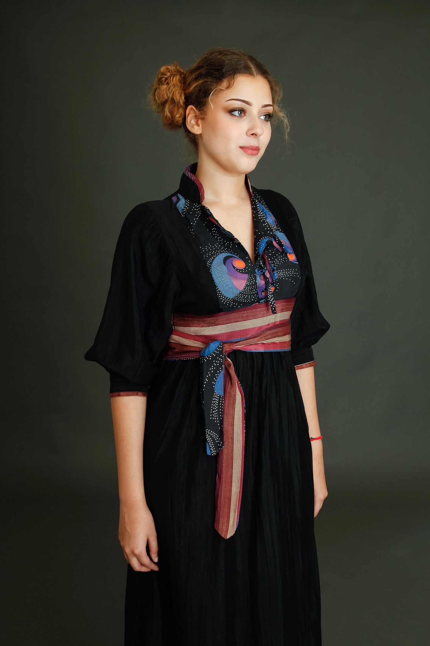 1970 Black Boho Dress with Details