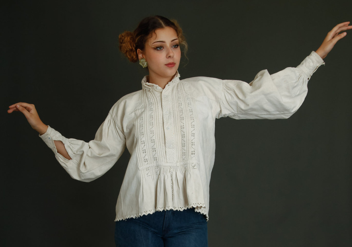 1930 Romanian Embroidered Folk Blouse
