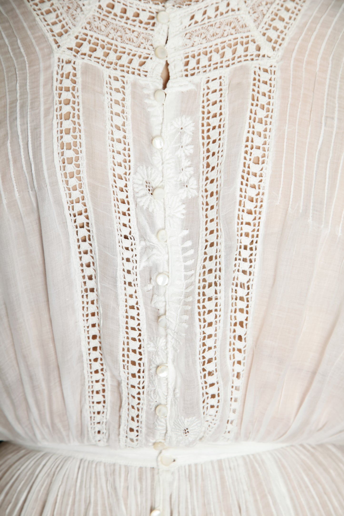 1910 Edwardian Long Lawn Dress with Floral Embroidery