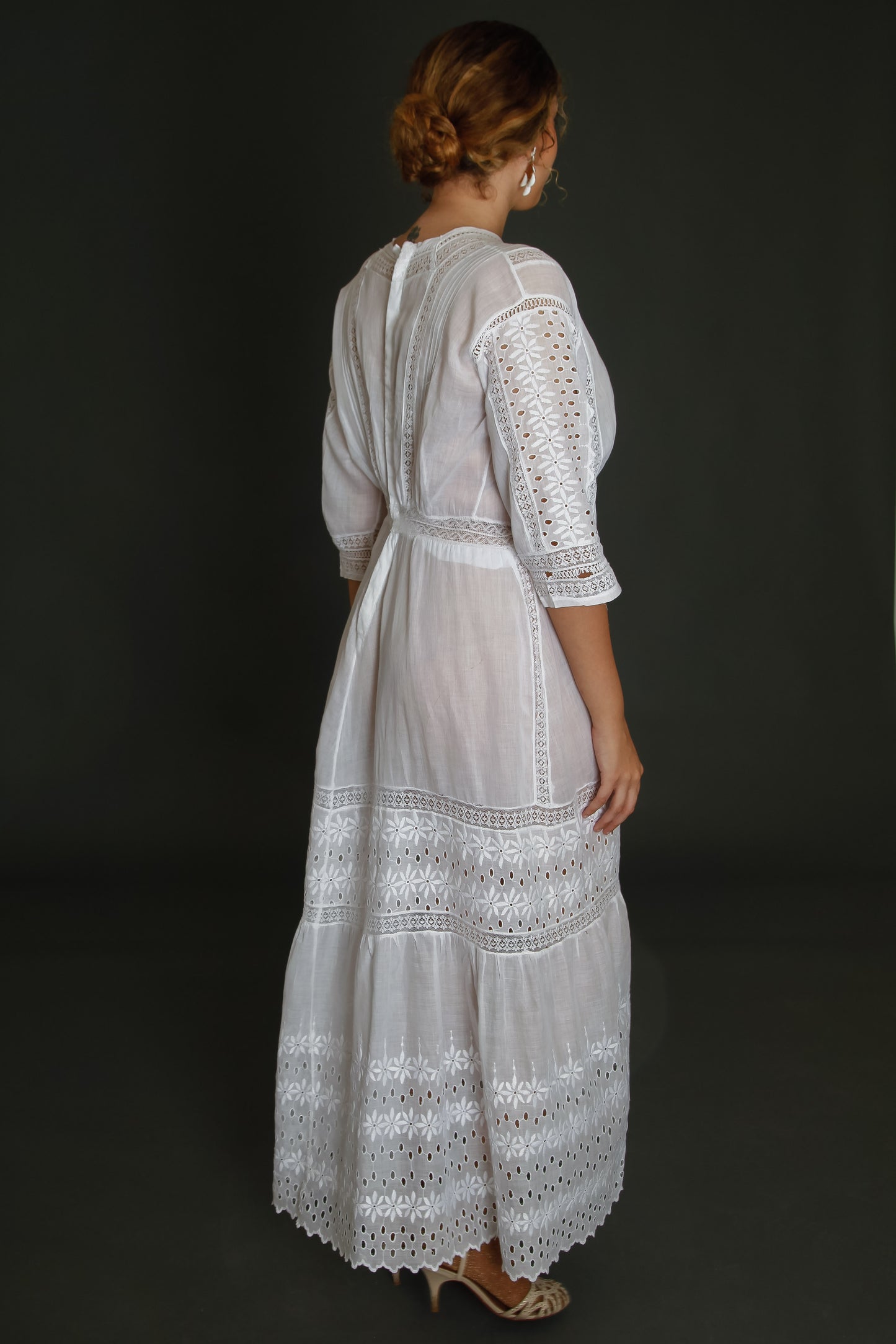 Edwardian Floral Embroidered Dress with Cutout Details
