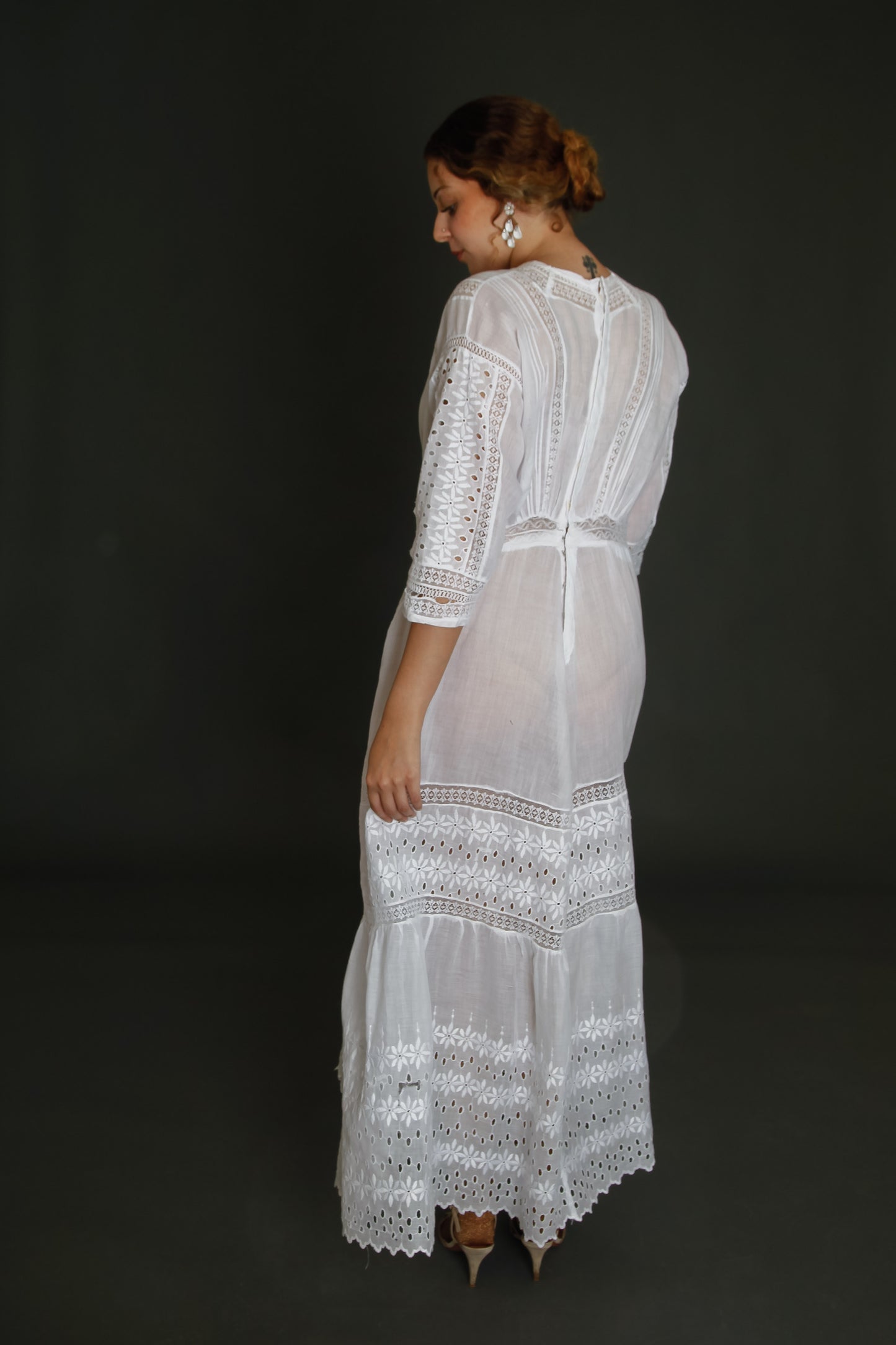 Edwardian Floral Embroidered Dress with Cutout Details
