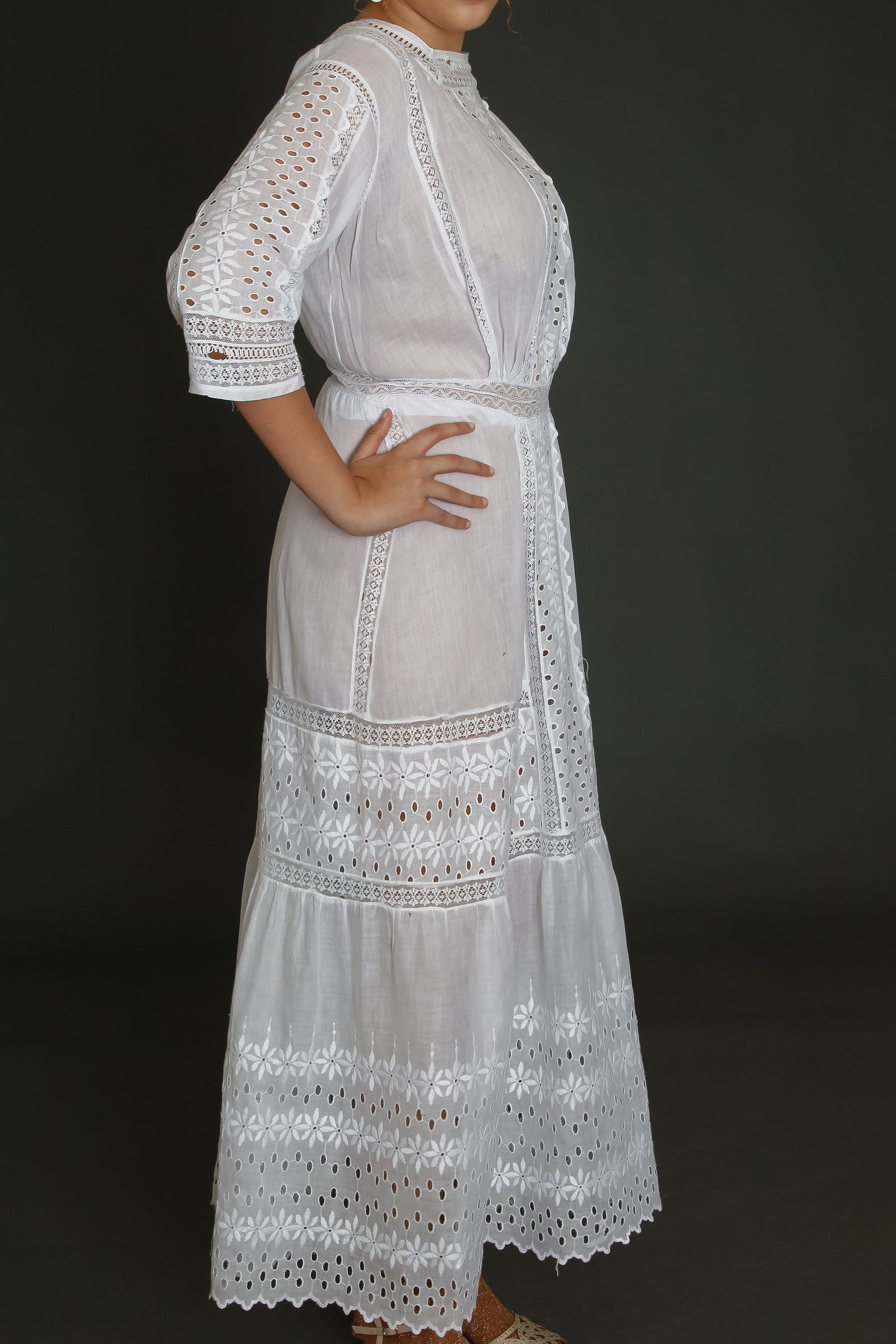 Edwardian Floral Embroidered Dress with Cutout Details