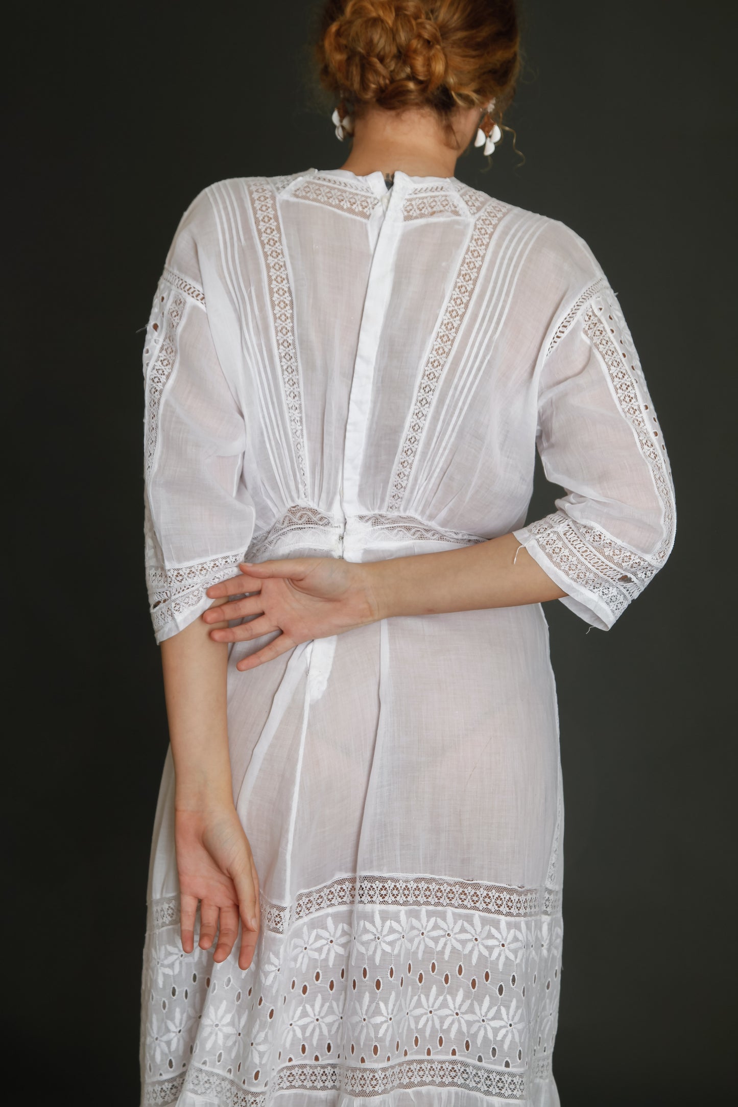 Edwardian Floral Embroidered Dress with Cutout Details