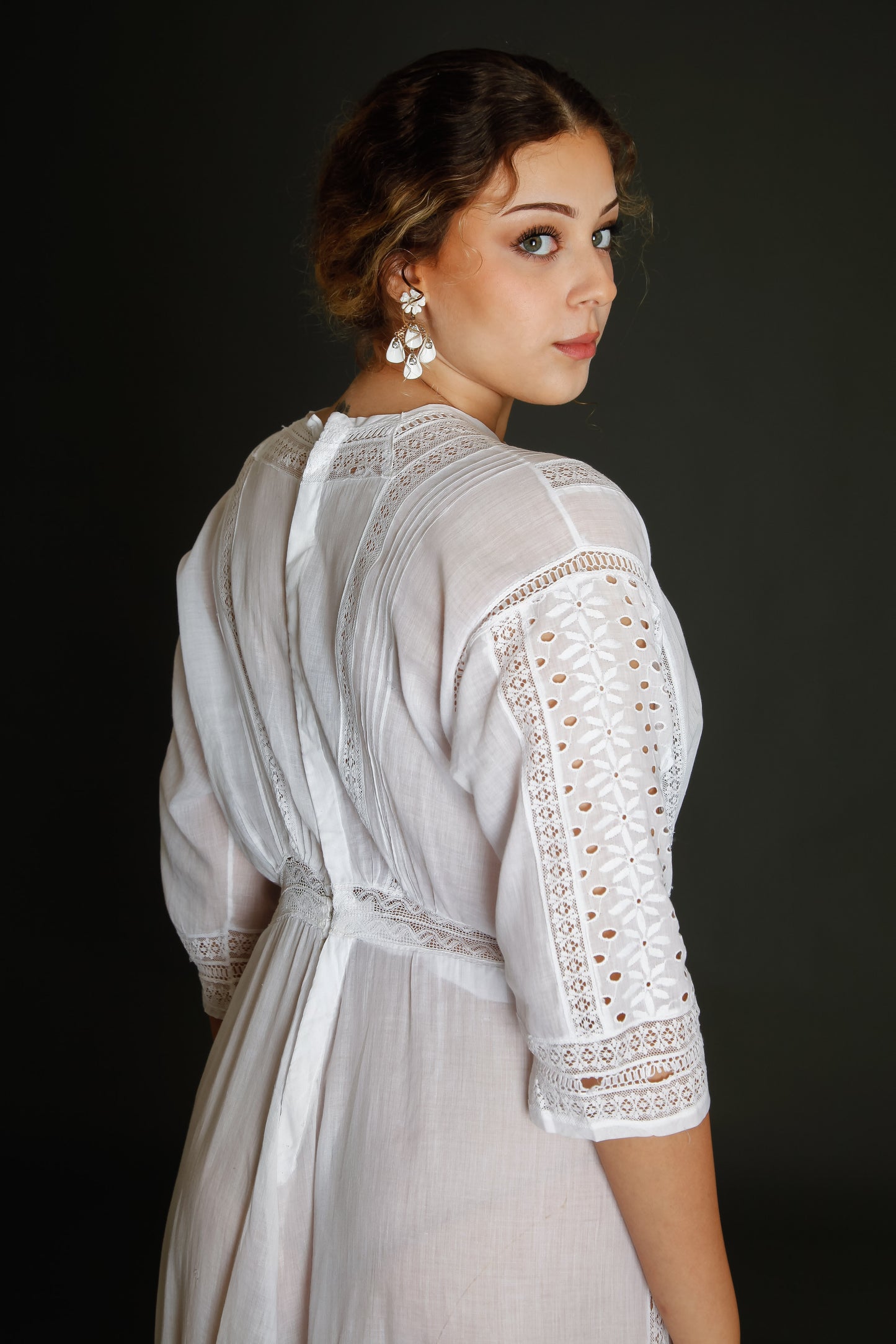 Edwardian Floral Embroidered Dress with Cutout Details