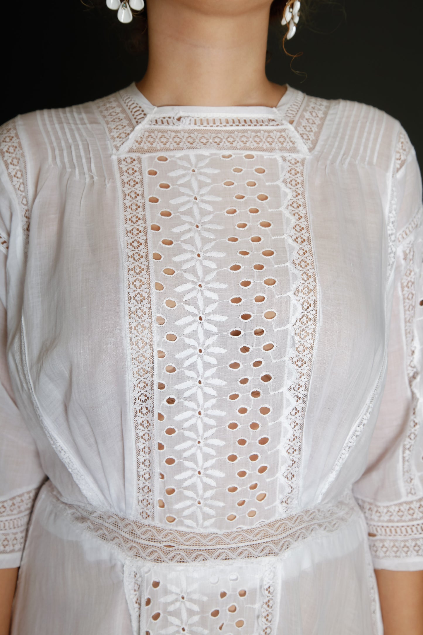 Edwardian Floral Embroidered Dress with Cutout Details