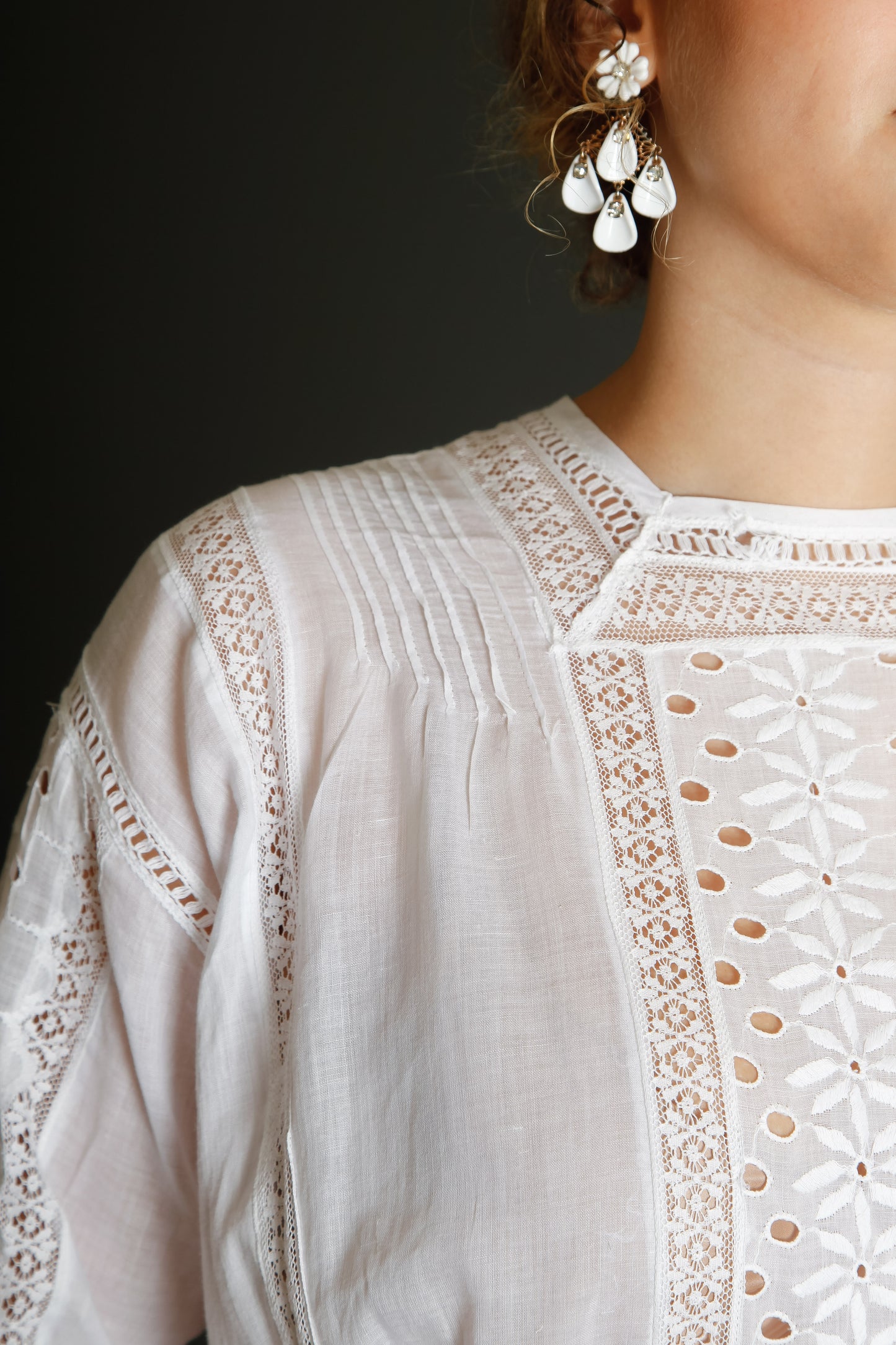 Edwardian Floral Embroidered Dress with Cutout Details