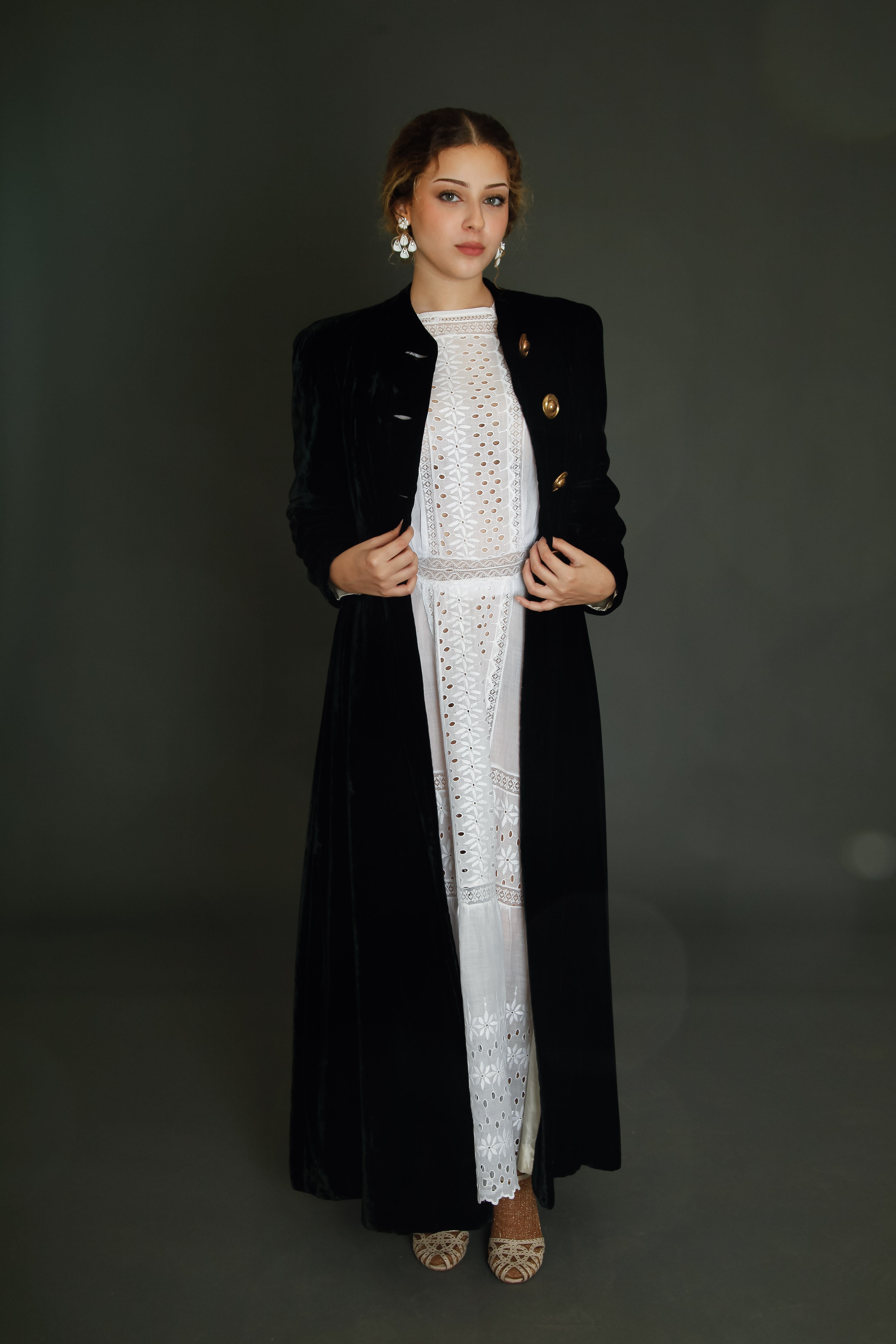 1940 Black Silk Velvet Long Evening Coat