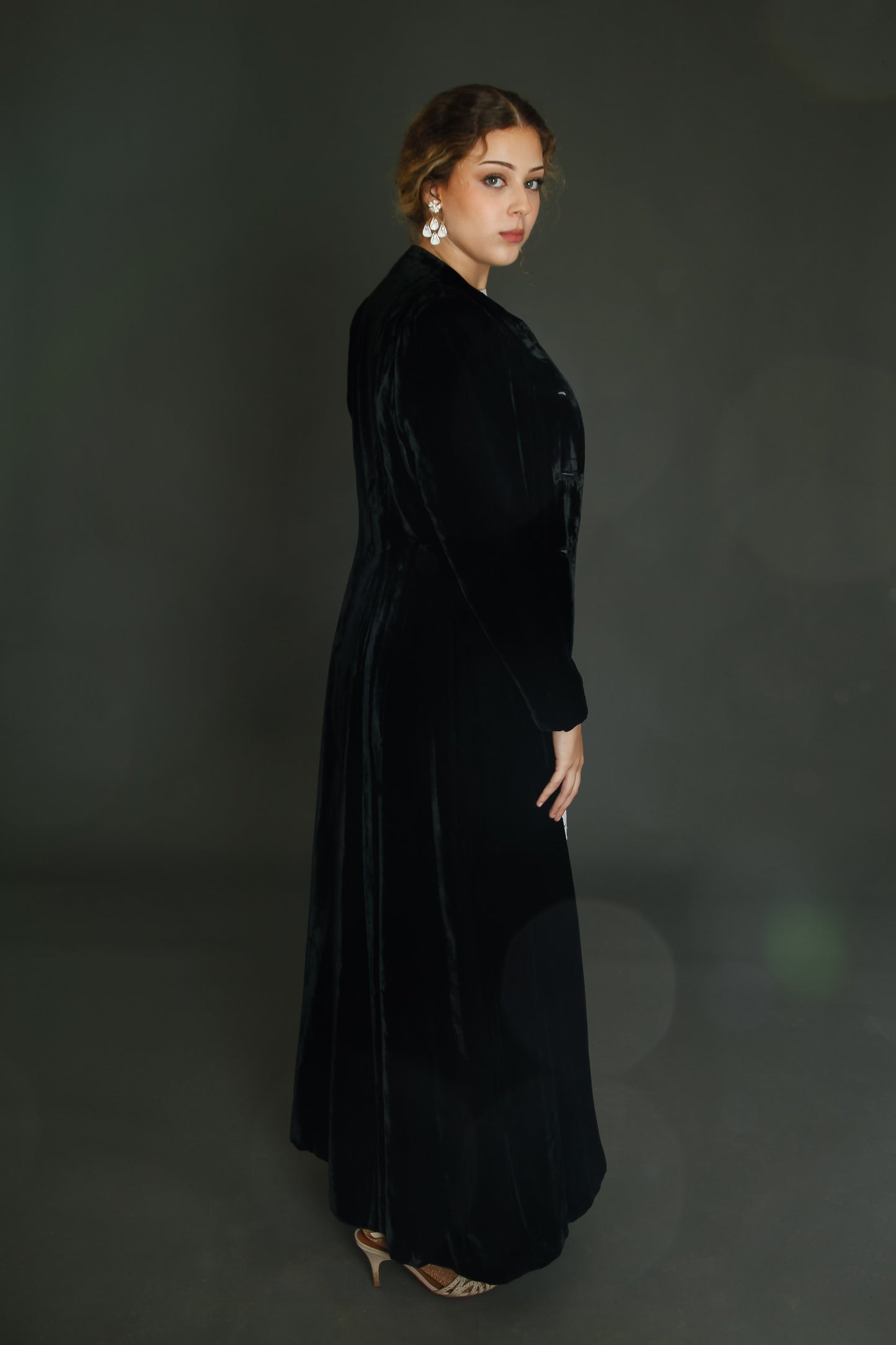1940 Black Silk Velvet Long Evening Coat