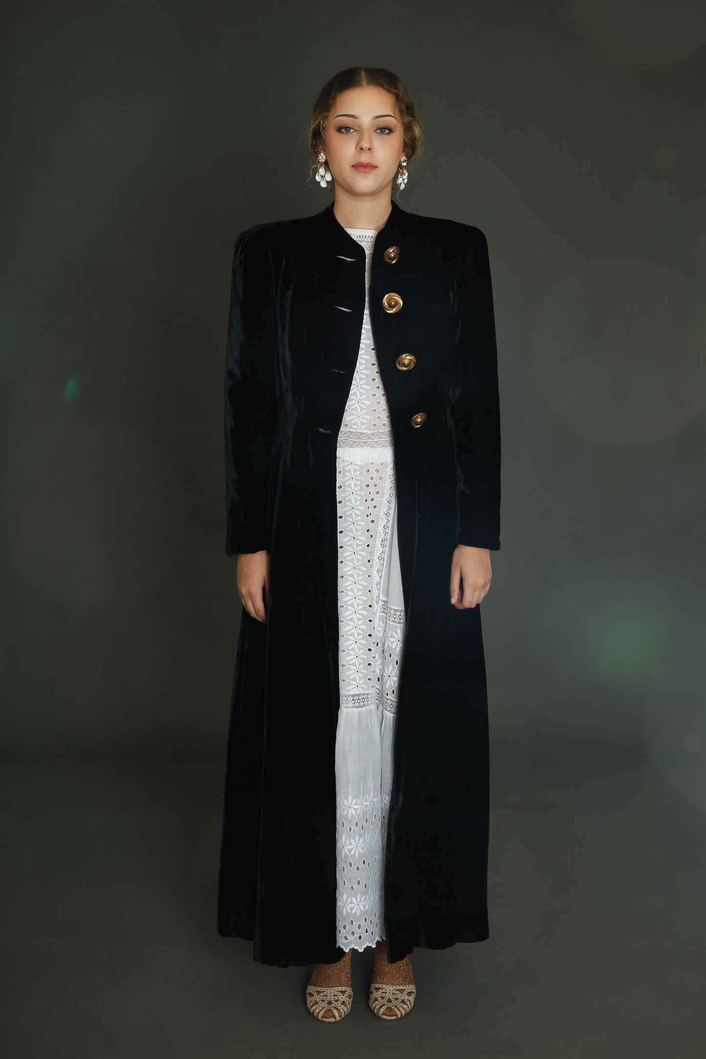 1940 Black Silk Velvet Long Evening Coat