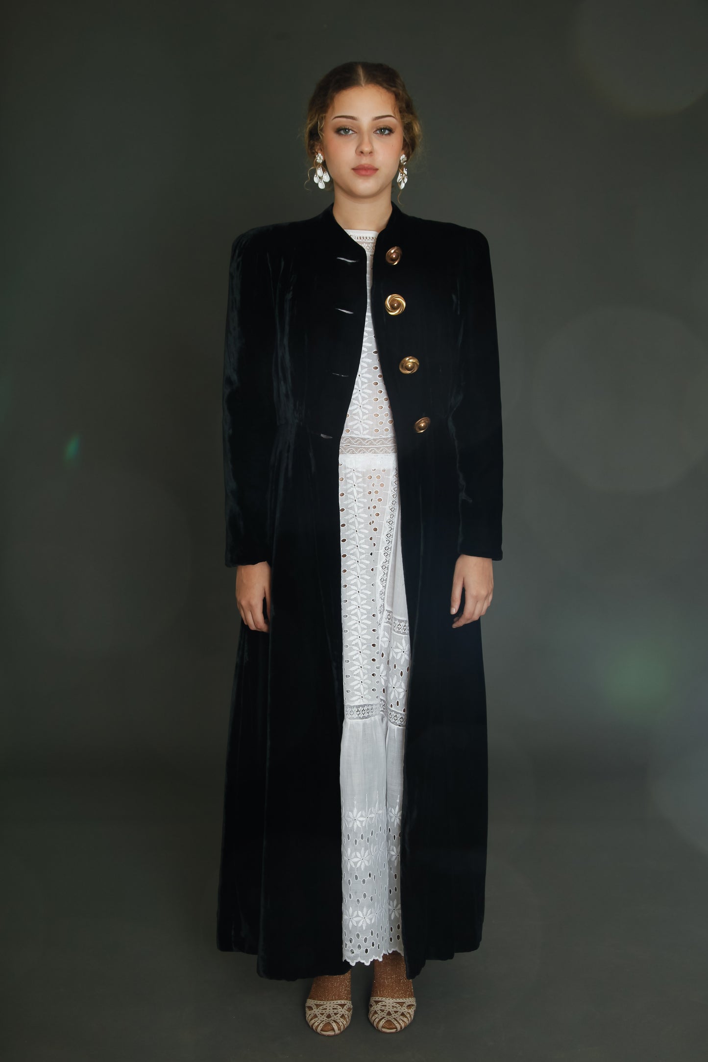 1940 Black Silk Velvet Long Evening Coat