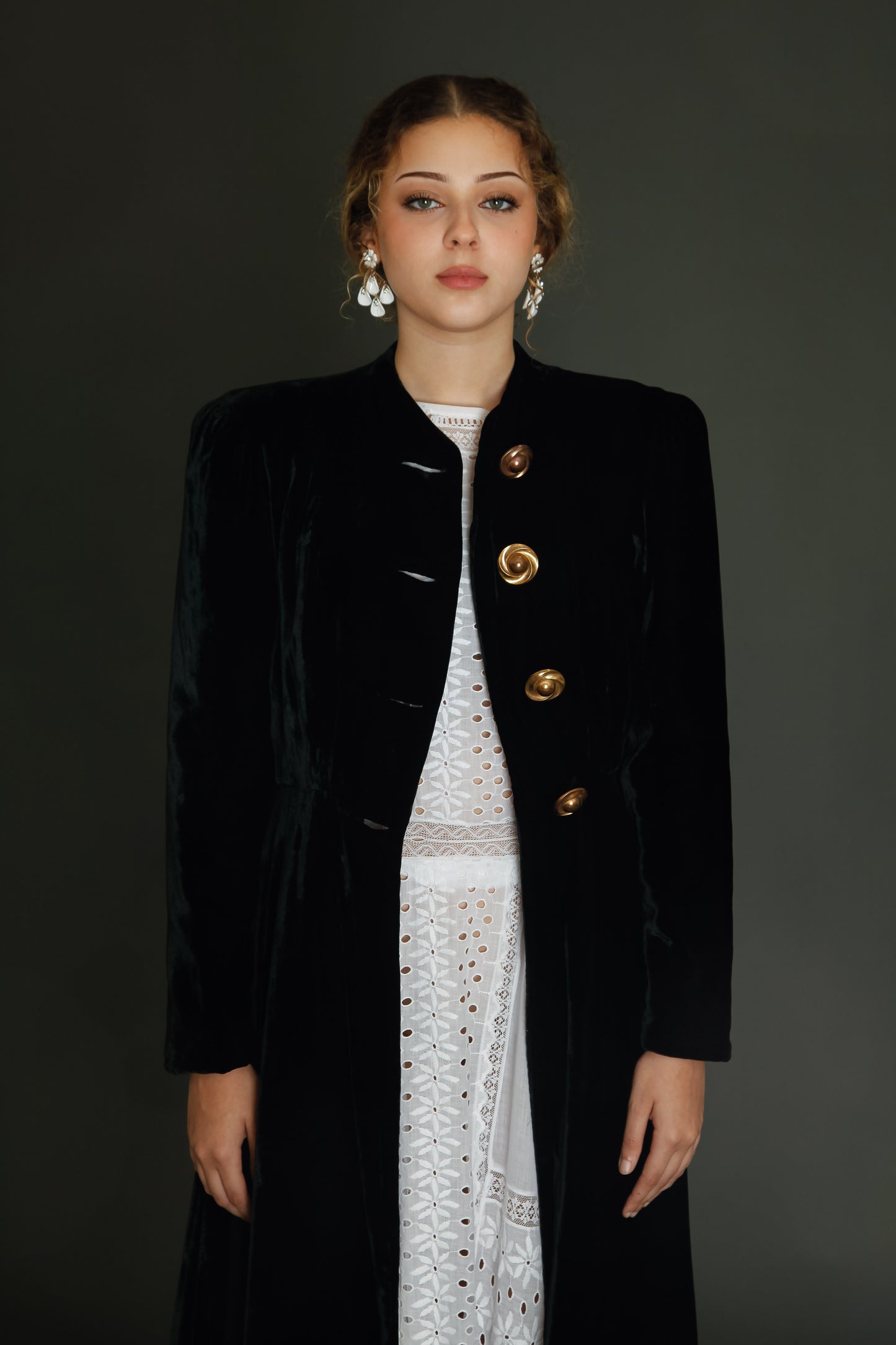 1940 Black Silk Velvet Long Evening Coat