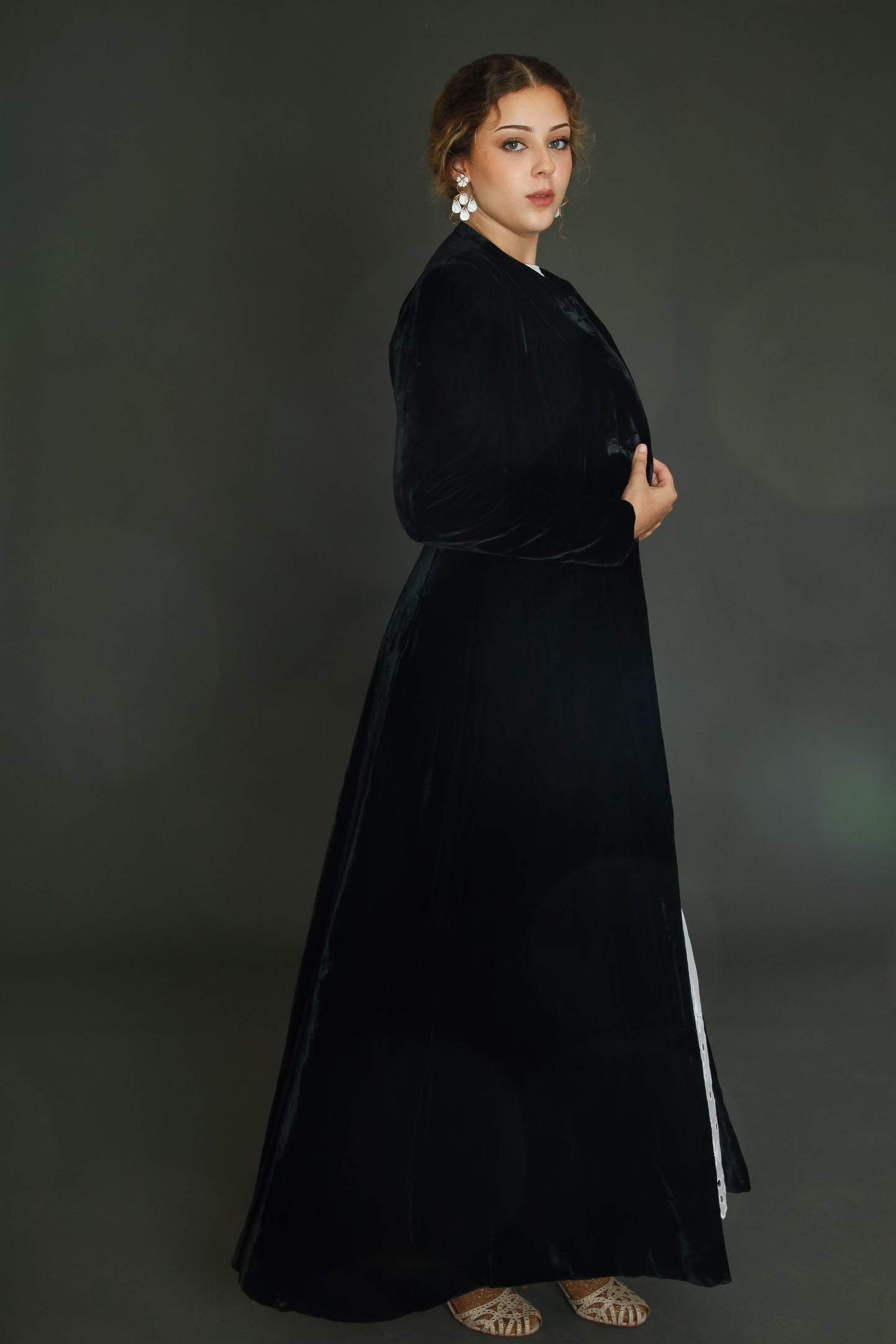 1940 Black Silk Velvet Long Evening Coat
