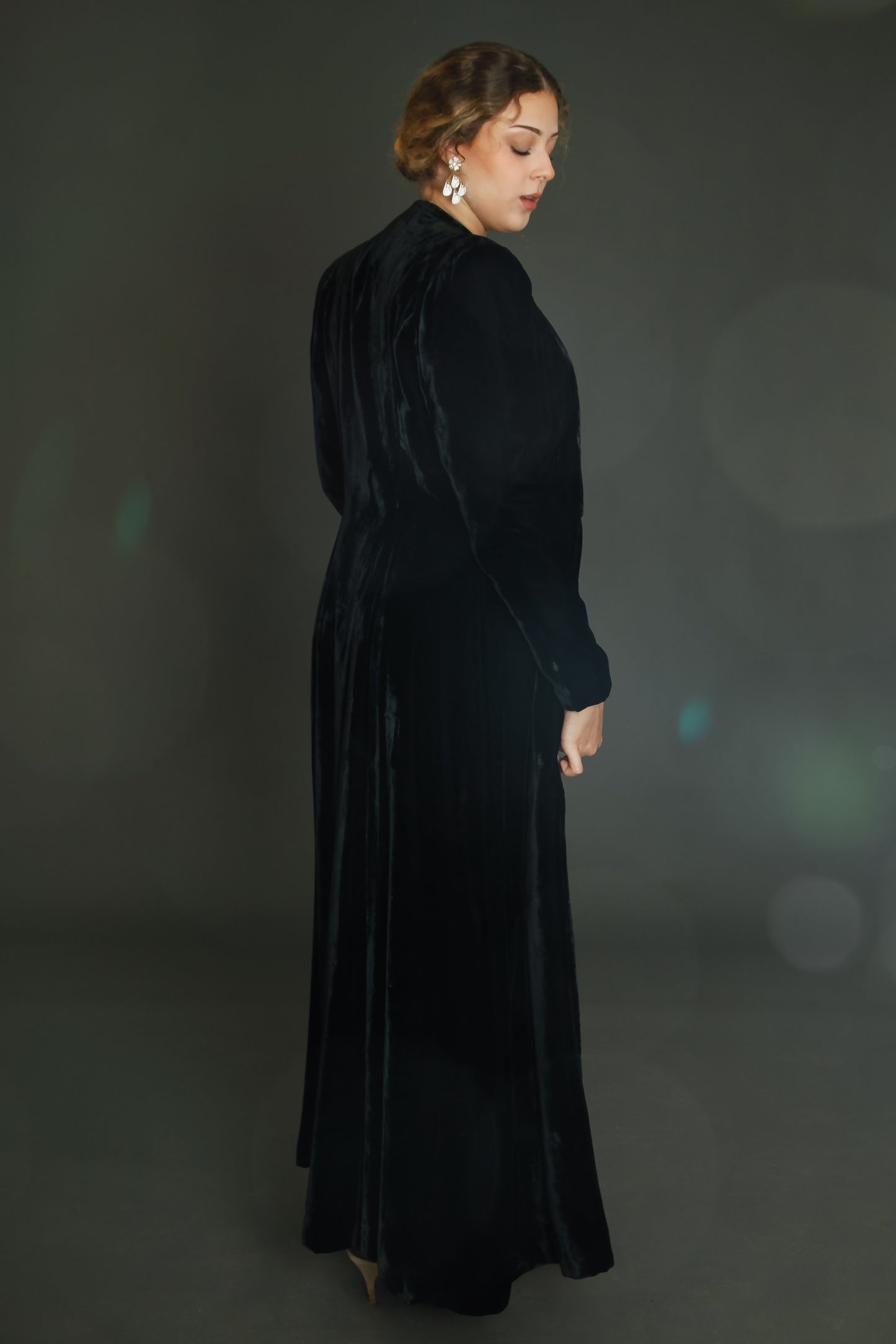 1940 Black Silk Velvet Long Evening Coat