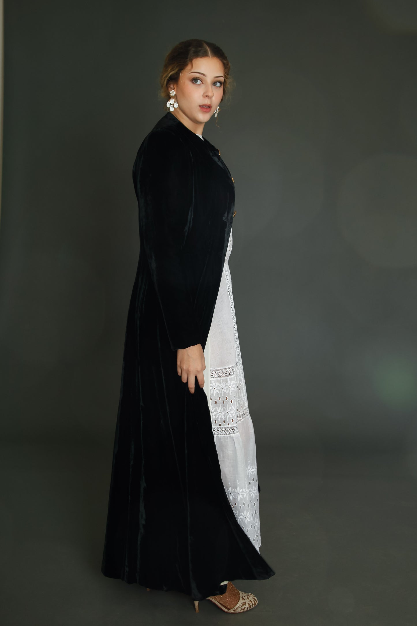 1940 Black Silk Velvet Long Evening Coat