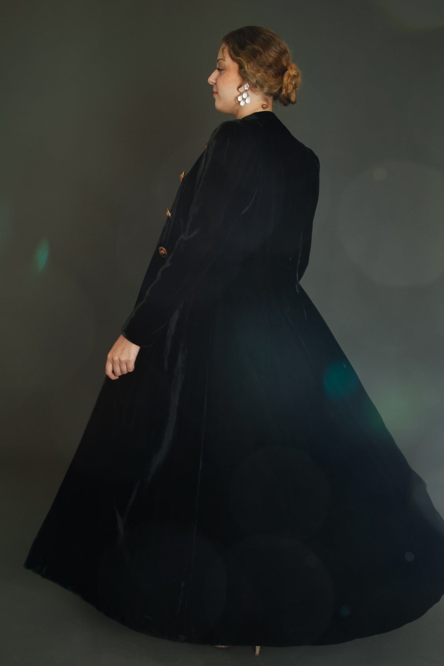 1940 Black Silk Velvet Long Evening Coat